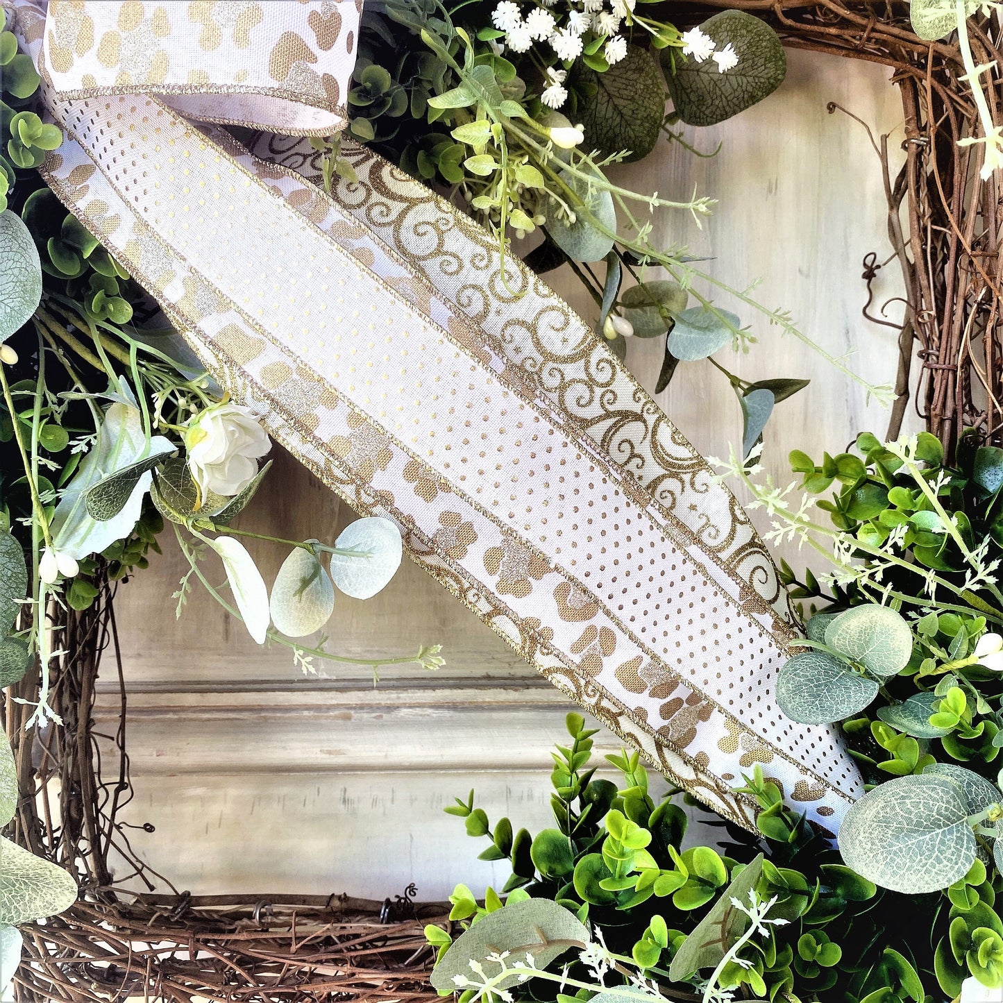 Everyday Farmhouse Wreath for Front Door, Square Wreath for Door, Neutral Wreath, White Grapevine Wreath, Large Outdoor Wreath