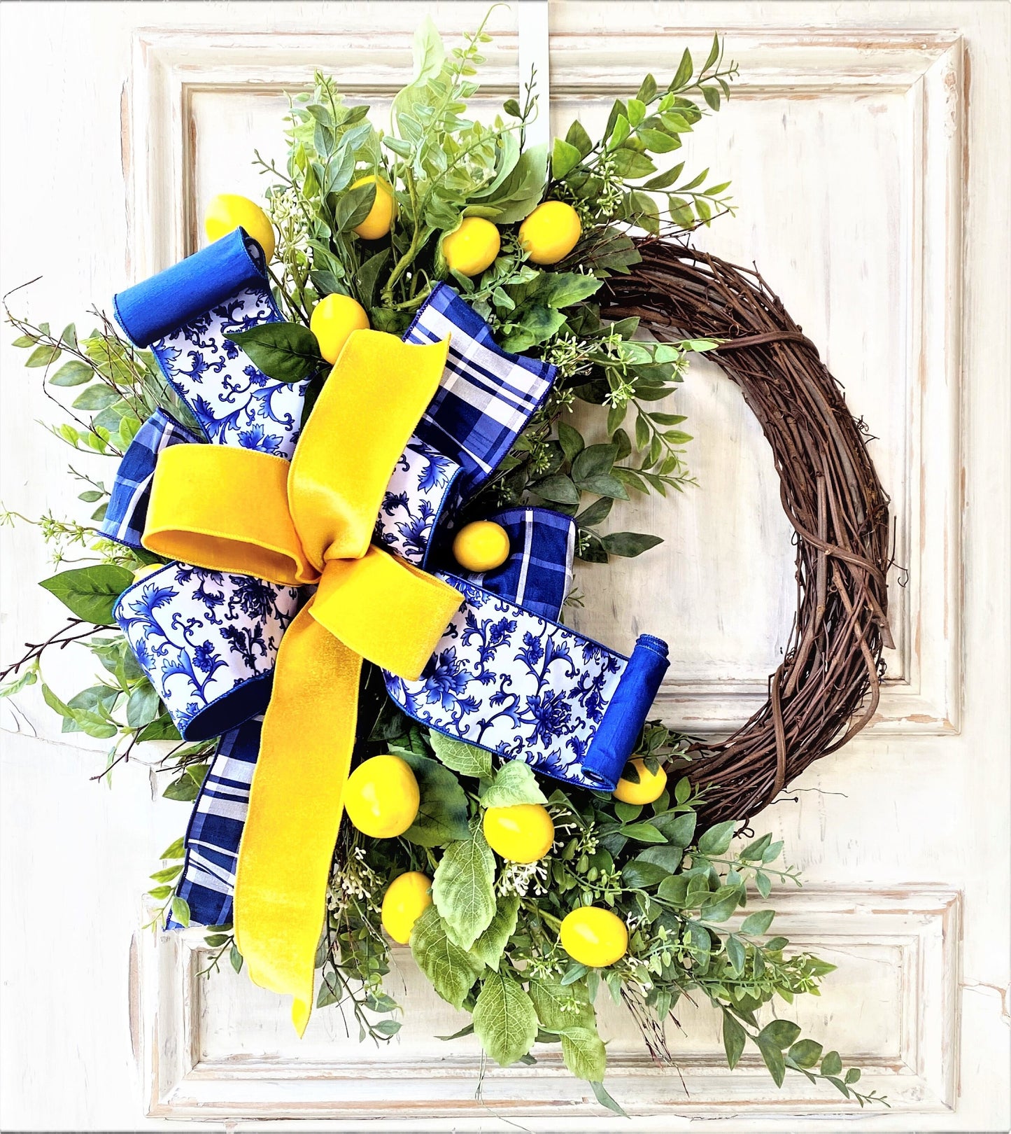 Lemon Wreath for Front Door, Everyday Wreath, Spring Wreath, Blue and Yellow Wreath, Mother's Day gift, Summer Wreath, Front Porch Decor