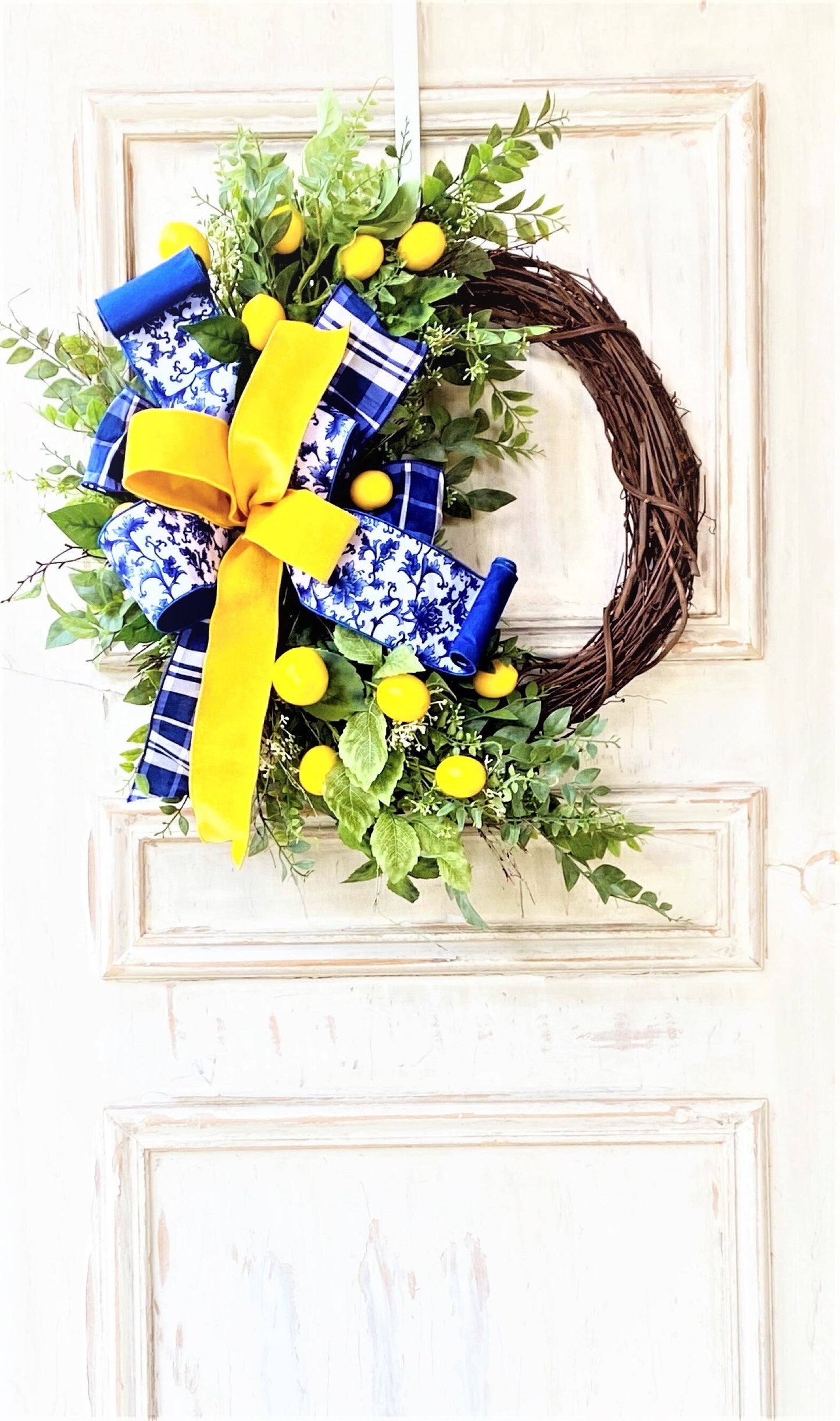 Lemon Wreath for Front Door, Everyday Wreath, Spring Wreath, Blue and Yellow Wreath, Mother's Day gift, Summer Wreath, Front Porch Decor