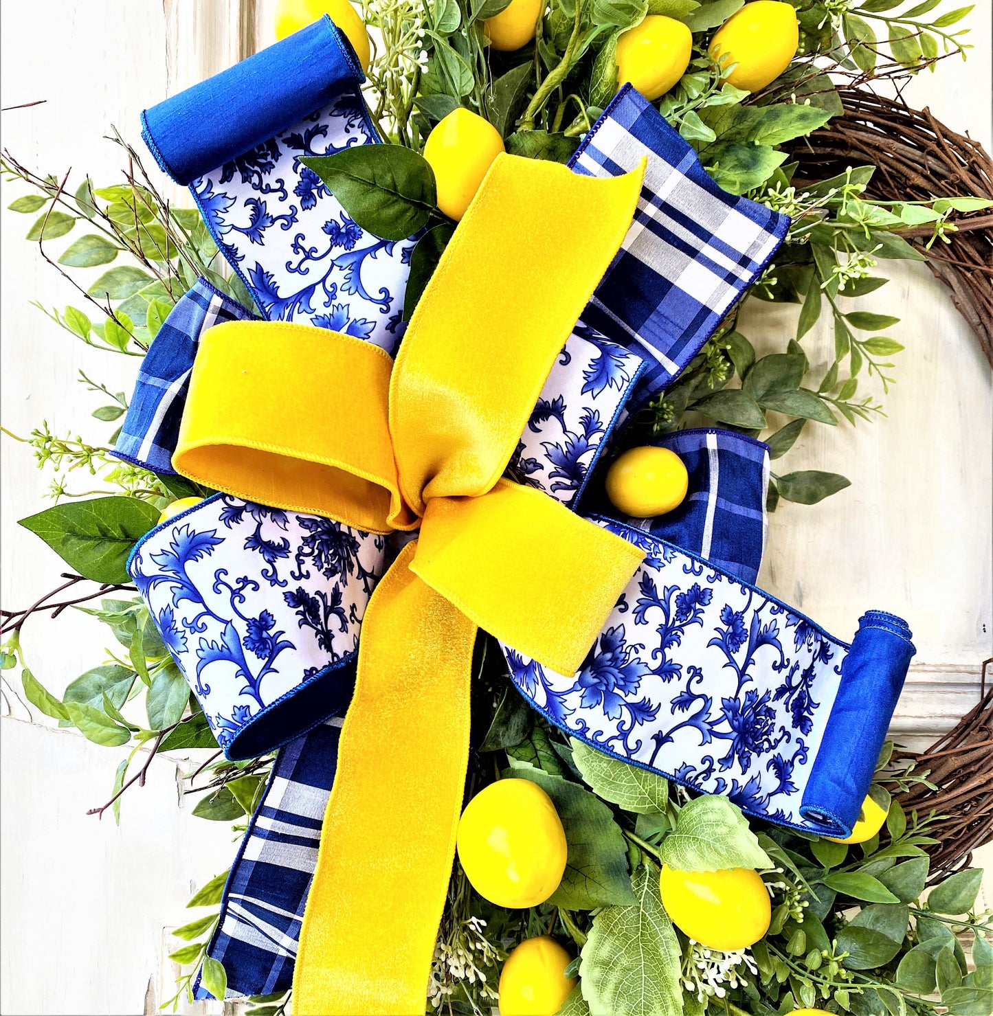 Lemon Wreath for Front Door, Everyday Wreath, Spring Wreath, Blue and Yellow Wreath, Mother's Day gift, Summer Wreath, Front Porch Decor