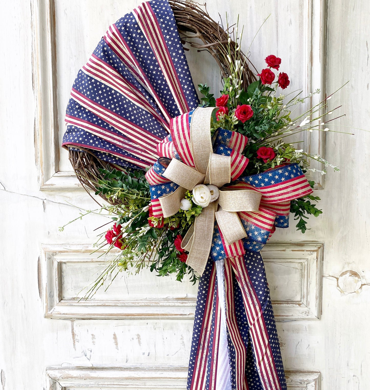 Fourth of July Wreath, Rustic Patriotic Wreath for Front Door, Flag Wreath, 4th of July Wreath, Veteran's Wreath, Red White and Blue Wreath