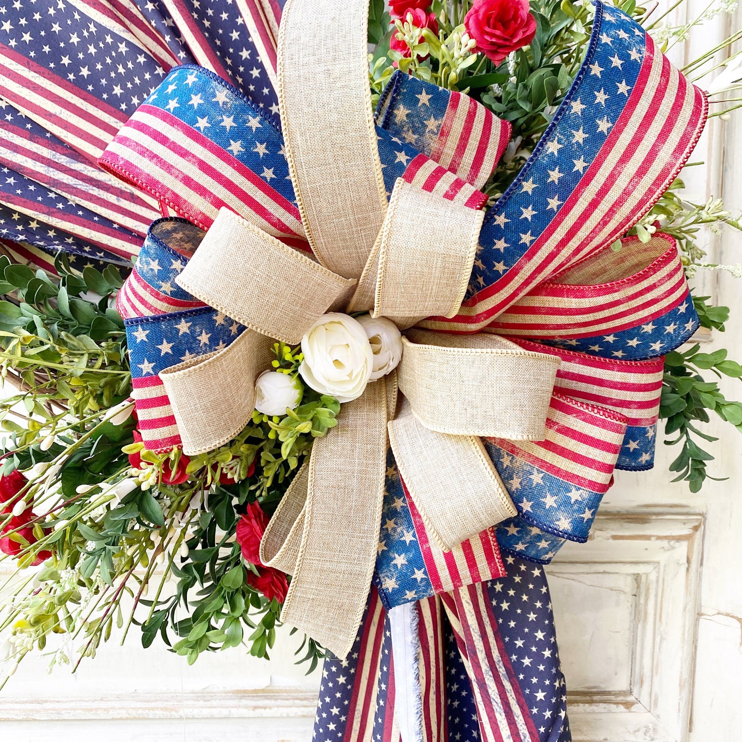 Fourth of July Wreath, Rustic Patriotic Wreath for Front Door, Flag Wreath, 4th of July Wreath, Veteran's Wreath, Red White and Blue Wreath