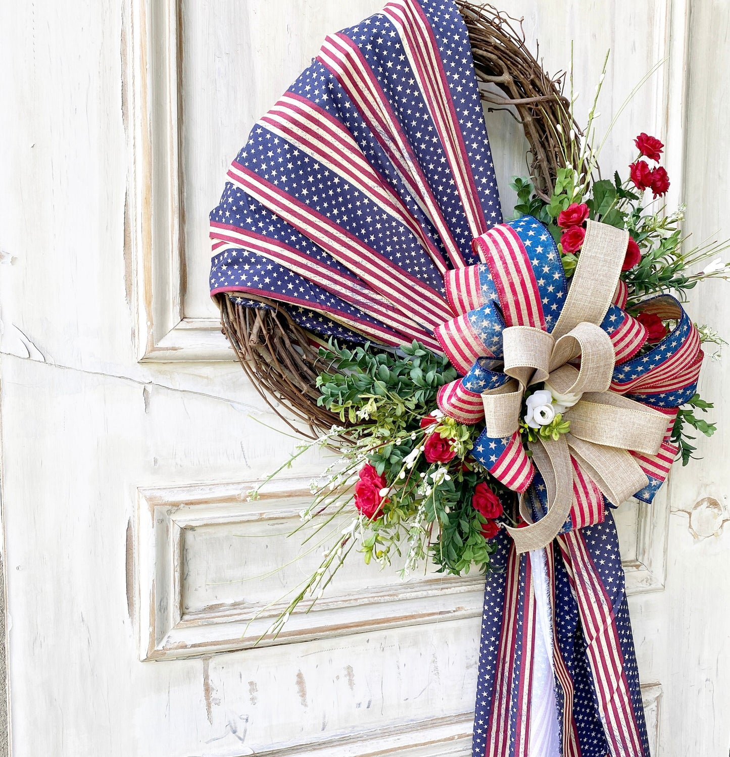 Fourth of July Wreath, Rustic Patriotic Wreath for Front Door, Flag Wreath, 4th of July Wreath, Veteran's Wreath, Red White and Blue Wreath