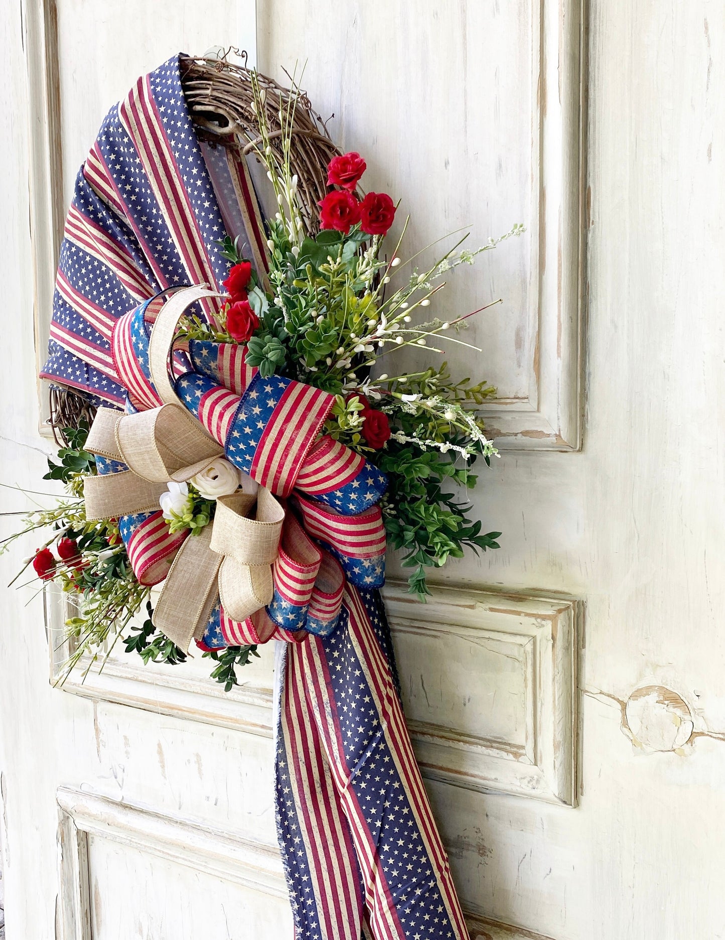 Fourth of July Wreath, Rustic Patriotic Wreath for Front Door, Flag Wreath, 4th of July Wreath, Veteran's Wreath, Red White and Blue Wreath