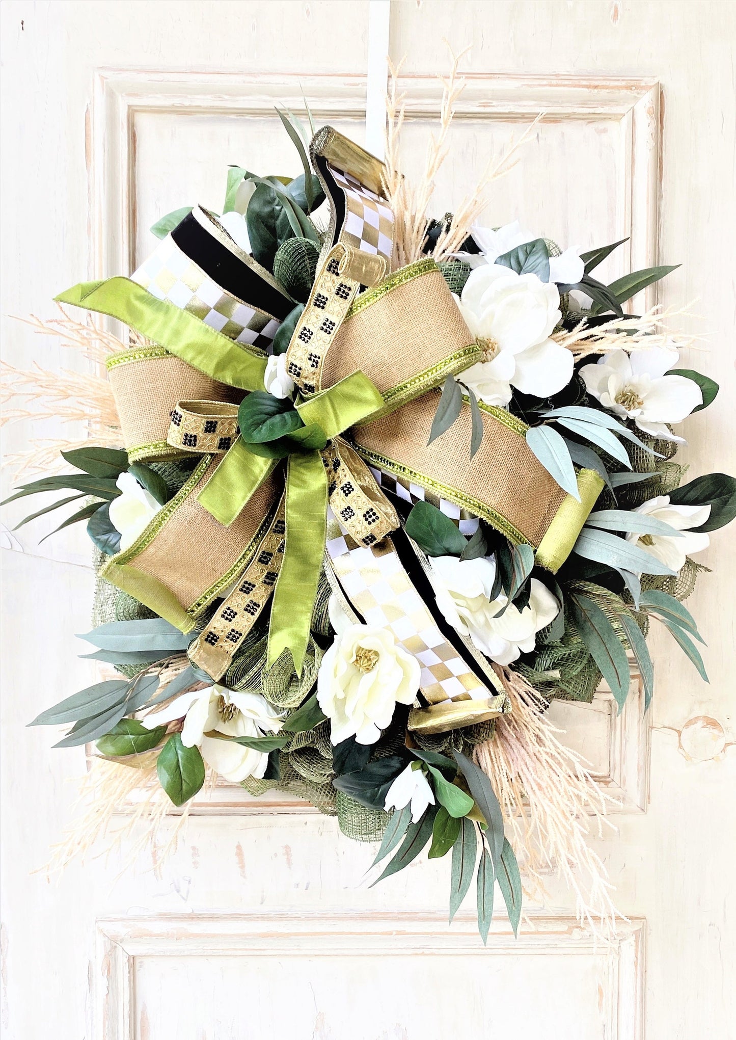 Magnolia Wreath for Front Door, Front Porch Decor, Large Spring Wreath, Outdoor Spring Wreath, All Season Magnolia Wreath, Everyday Wreath