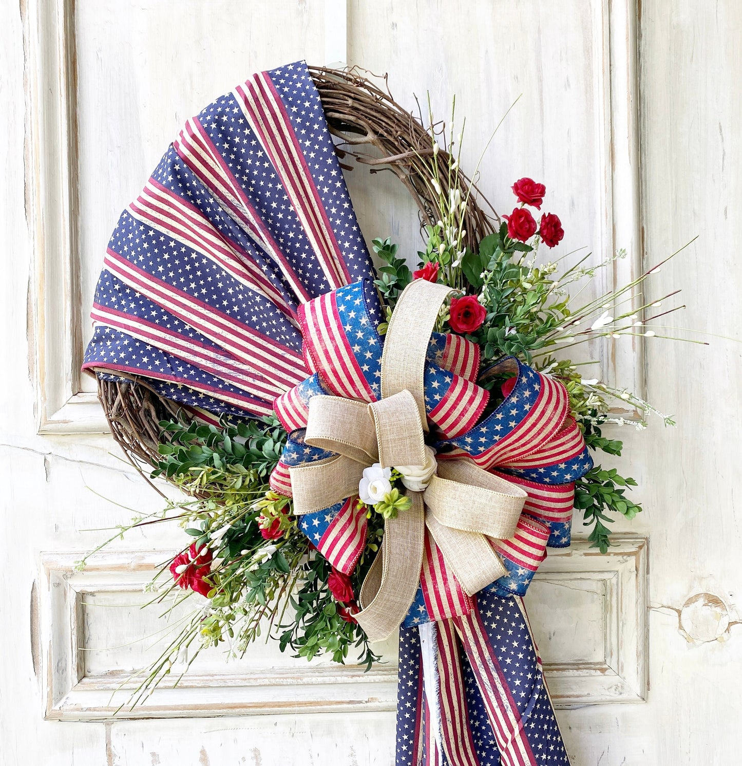 Fourth of July Wreath, Rustic Patriotic Wreath for Front Door, Flag Wreath, 4th of July Wreath, Veteran's Wreath, Red White and Blue Wreath