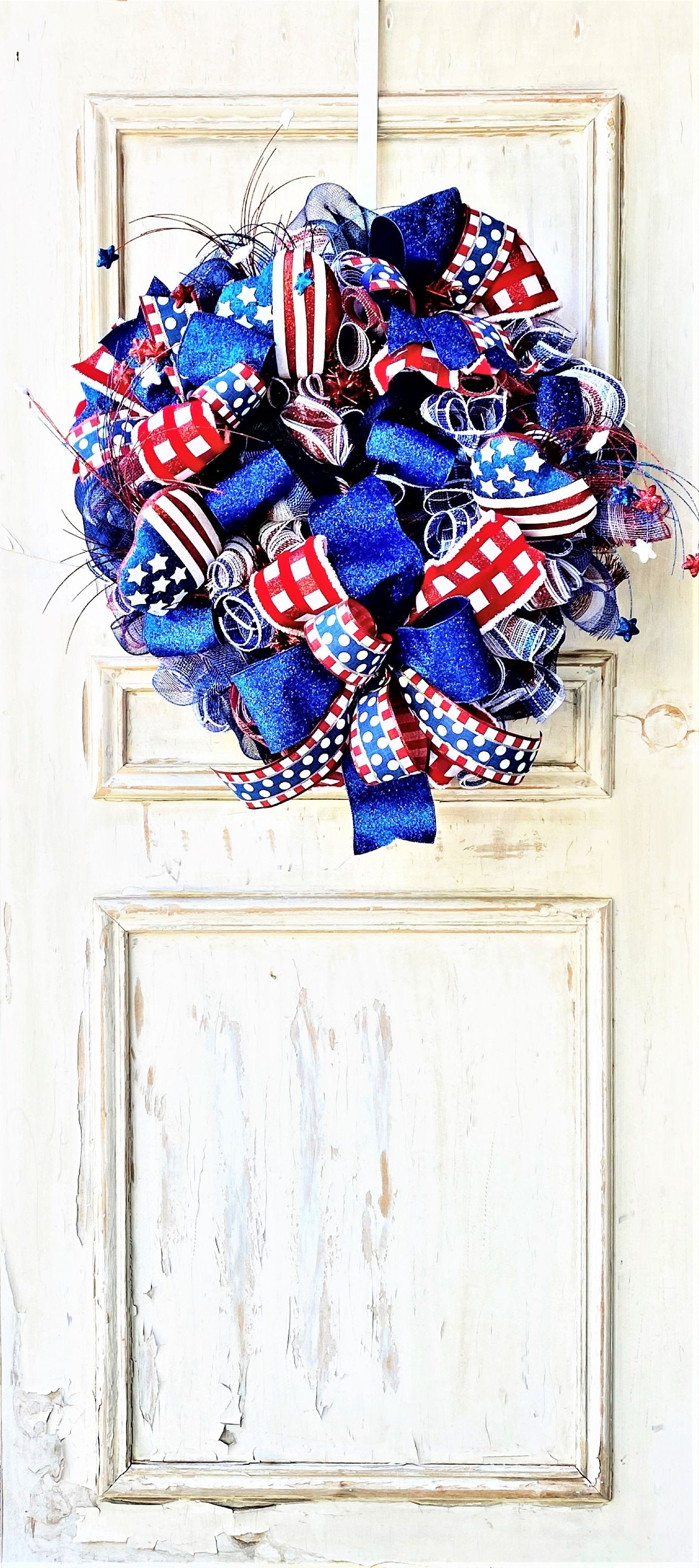 Large Patriotic Wreath for Front Door, 4th of July Wreath, 4th of July Decor, Memorial Day Decor, Red White and Blue Wreath, Veteran Wreath