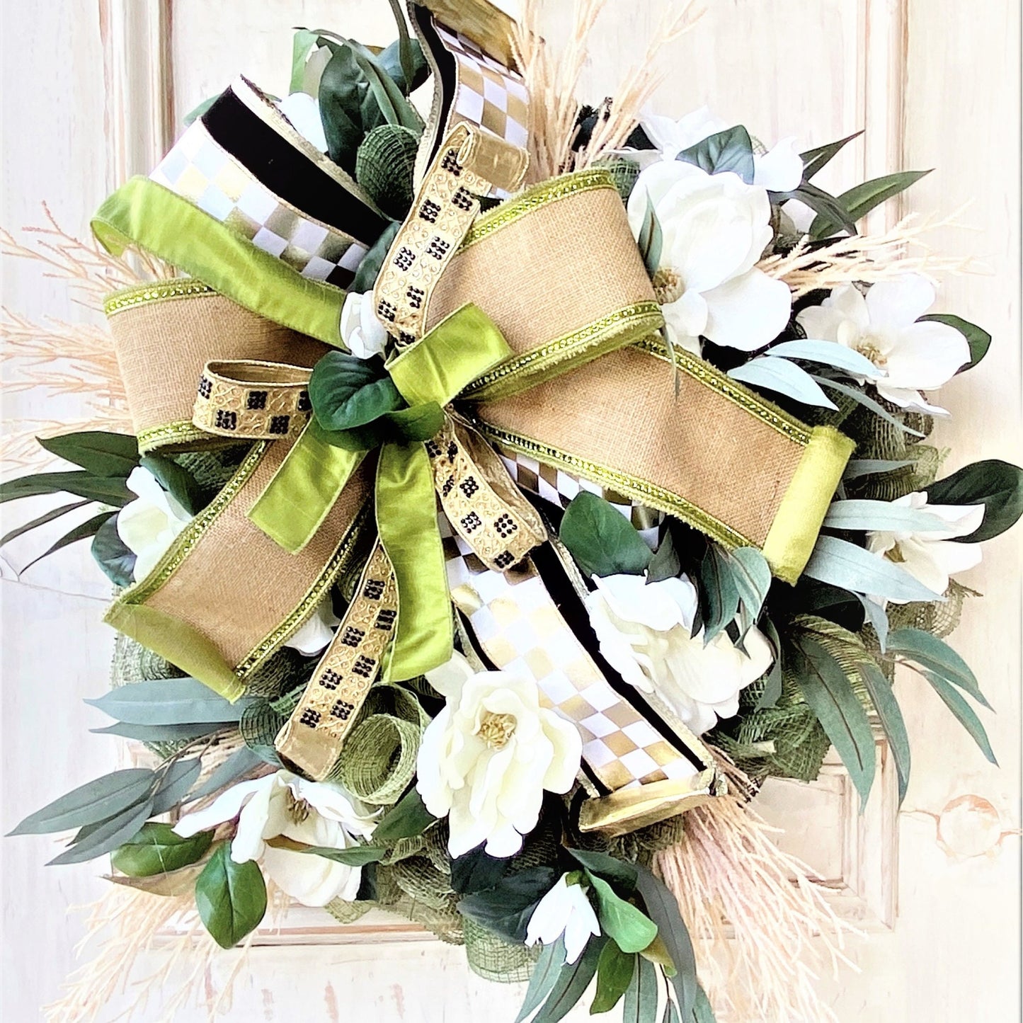 Magnolia Wreath for Front Door, Front Porch Decor, Large Spring Wreath, Outdoor Spring Wreath, All Season Magnolia Wreath, Everyday Wreath