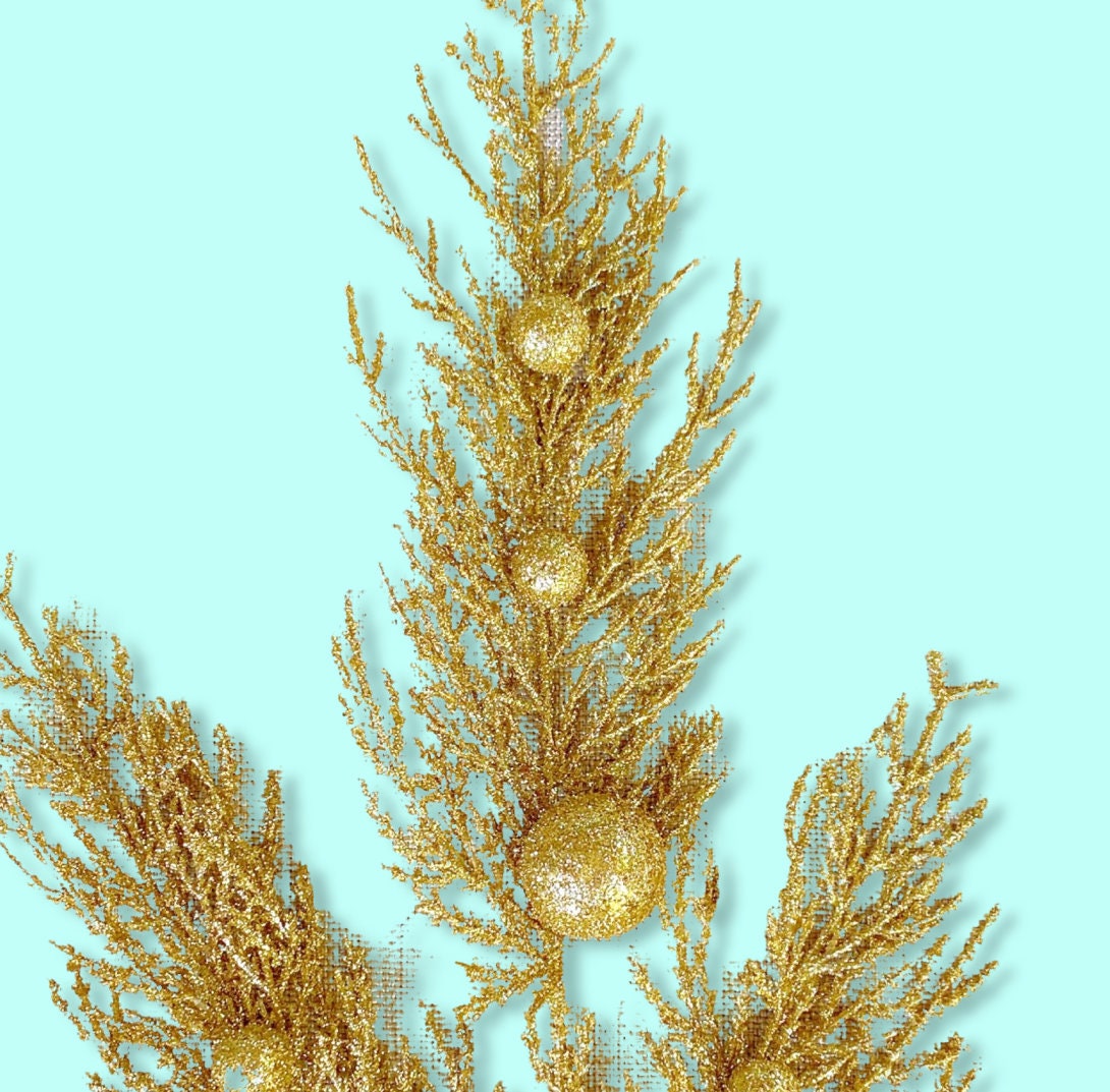 Gold Pine Spray, Gold Pine Ball Spray, Gold Floral Pick, Christmas Floral Spray, 28 Inch Gold Pine Spray, Mark Roberts Pine Spray