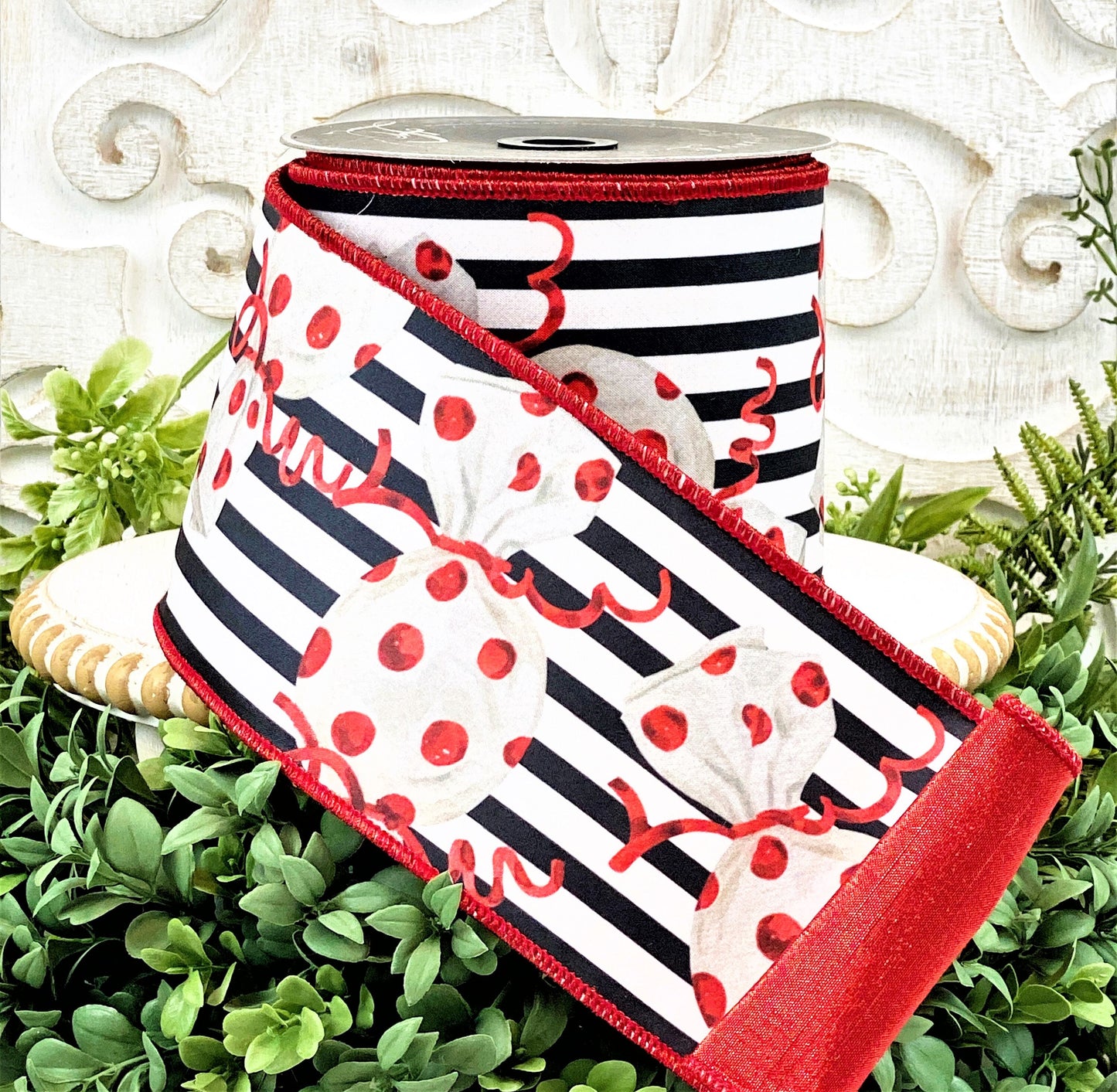 Red and White Valentine Ribbon, Christmas Candy Ribbon, Candy Theme Ribbon, Black and White Candy Ribbon, Farrisilk Chic Confectionary