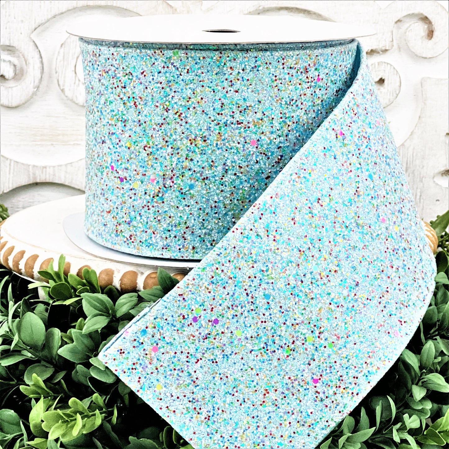 Blue Glitter Ribbon, Blue Christmas Ribbon, Glitter Christmas Ribbon, Blue Holiday Ribbon, Light Blue Glitter Ribbon, Winter Glitter Ribbon