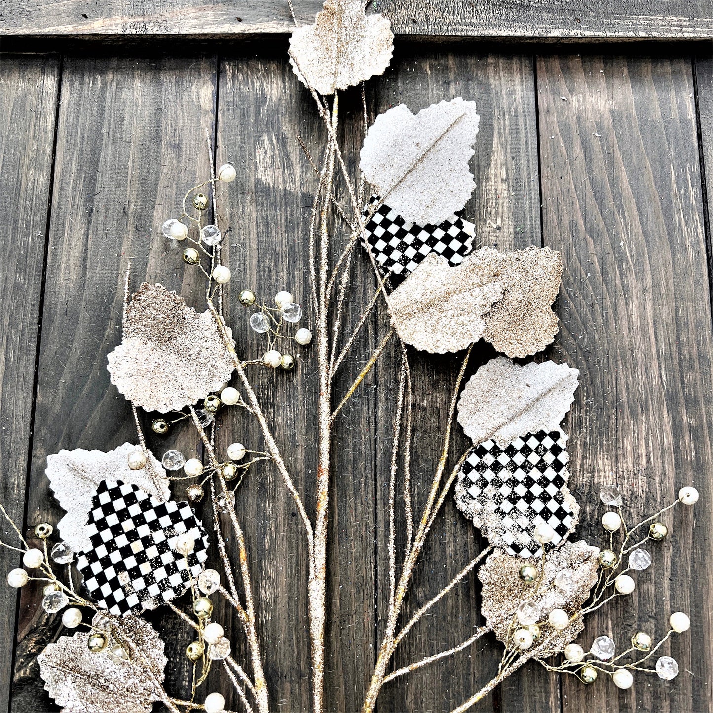 Gilded Harlequin Spray, Fall Floral Spray, Christmas Floral, Mark Roberts Harlequin Floral Spray, Gold Floral Spray, Black and White Floral