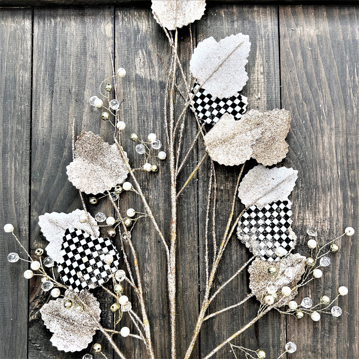 Gilded Harlequin Spray, Fall Floral Spray, Christmas Floral, Mark Roberts Harlequin Floral Spray, Gold Floral Spray, Black and White Floral