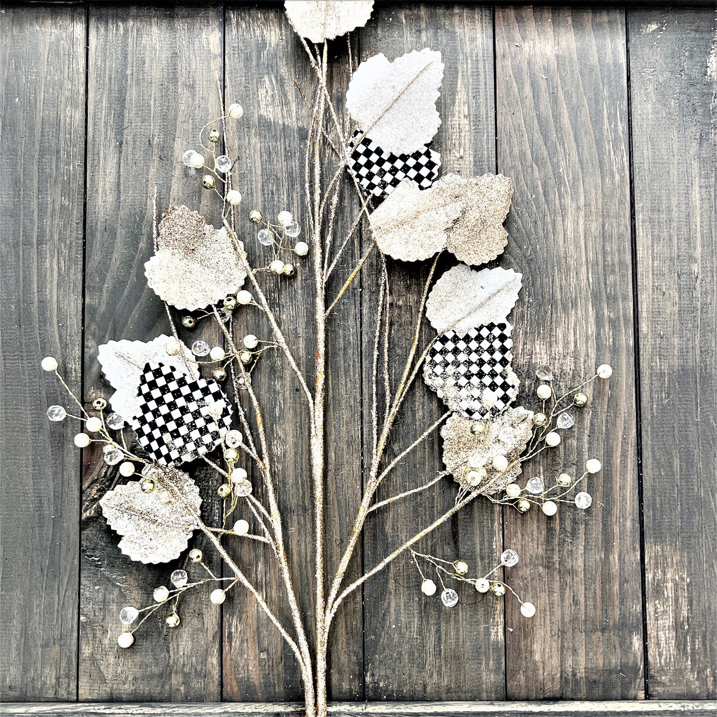 Gilded Harlequin Spray, Fall Floral Spray, Christmas Floral, Mark Roberts Harlequin Floral Spray, Gold Floral Spray, Black and White Floral