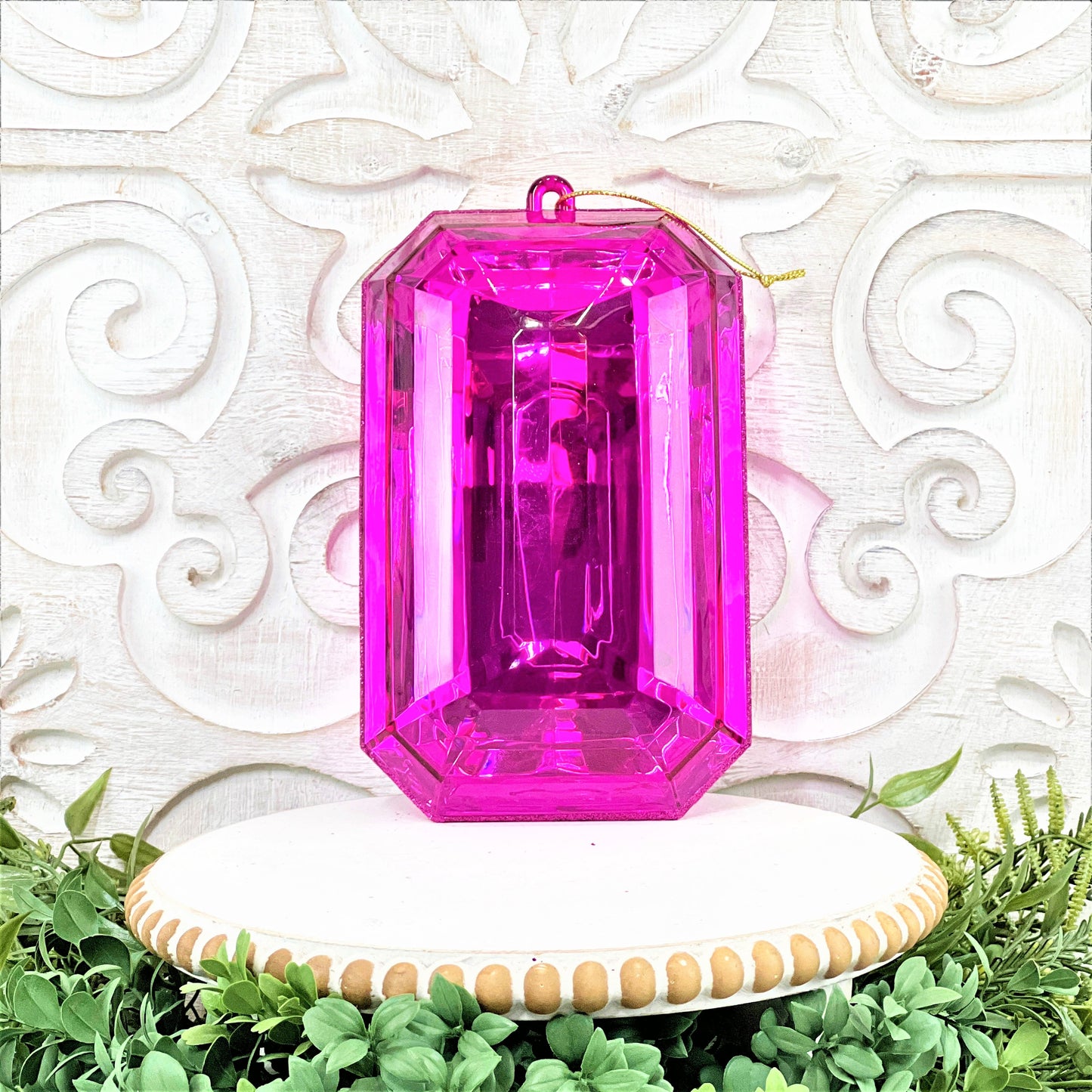 8”Christmas ornament, large jewel ornament, wreath supplies, large pink ornament, pink jewel ornament, Fuchsia ornament, Farrisilk Jewel