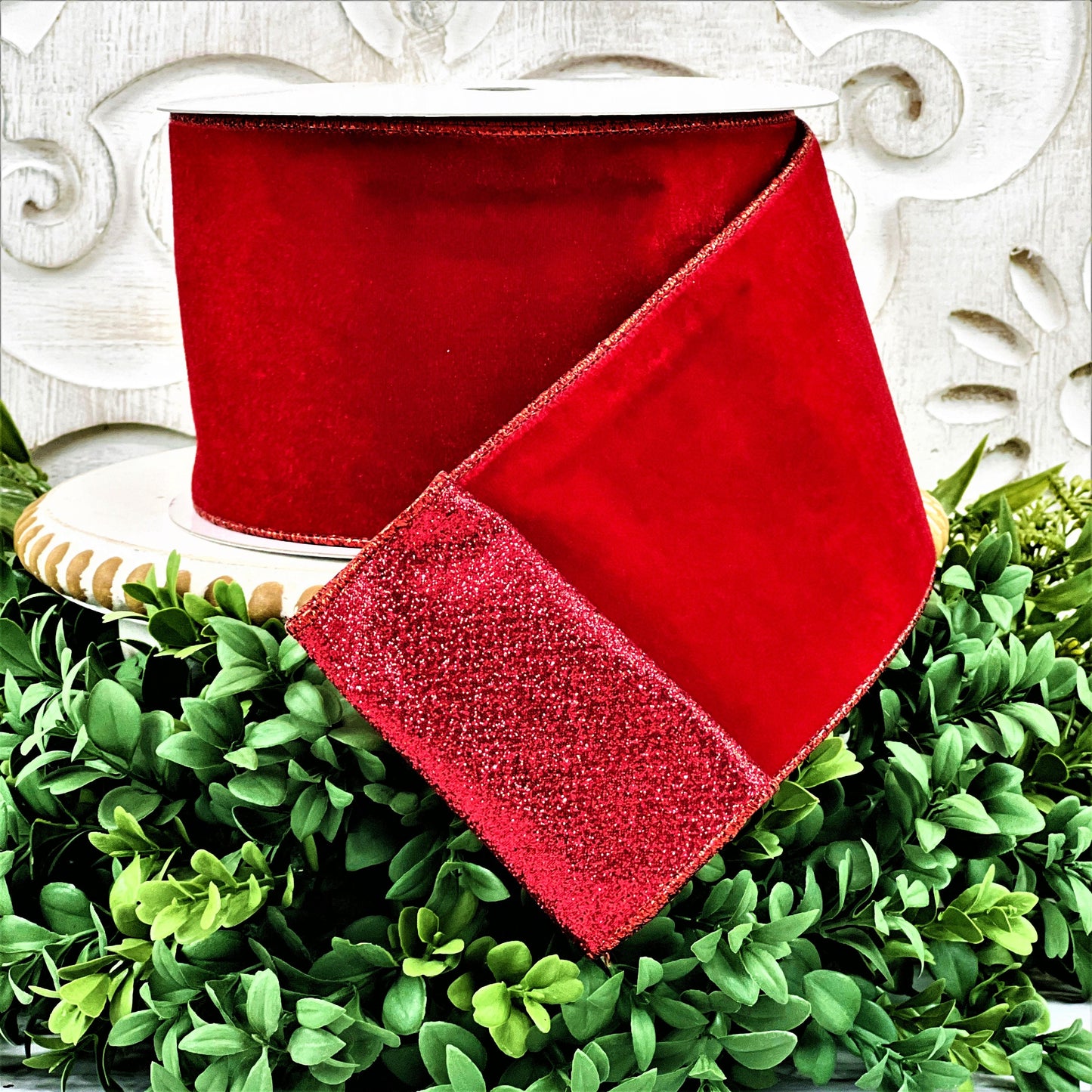 Red Velvet Glitter Ribbon, Red Velvet Ribbon, Red Glitter Ribbon, Christmas Ribbon, Patriotic Ribbon Valentines Ribbon, Holiday Ribbon