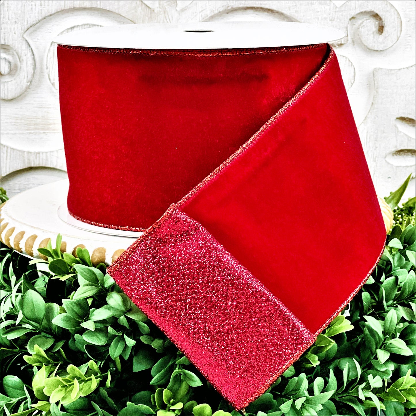 Red Velvet Glitter Ribbon, Red Velvet Ribbon, Red Glitter Ribbon, Christmas Ribbon, Patriotic Ribbon Valentines Ribbon, Holiday Ribbon