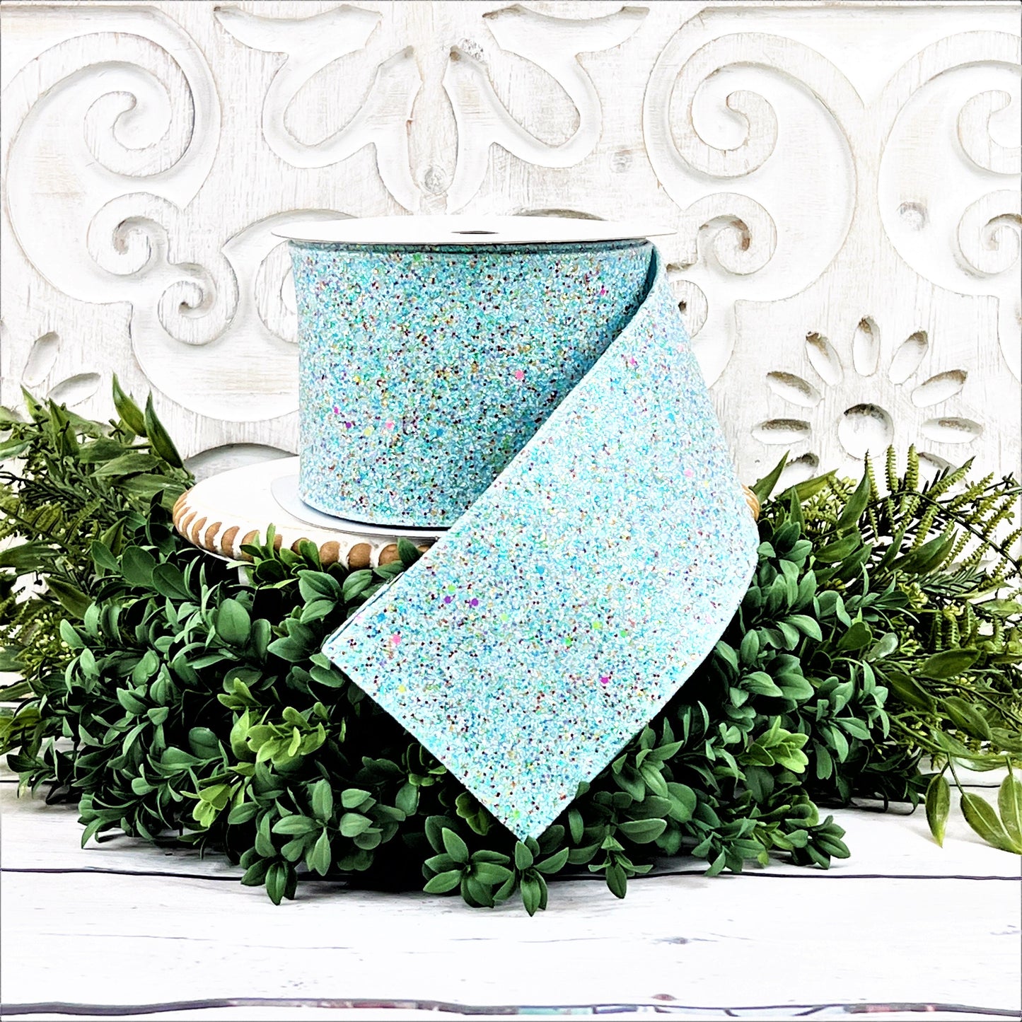 Blue Glitter Ribbon, Blue Christmas Ribbon, Glitter Christmas Ribbon, Blue Holiday Ribbon, Light Blue Glitter Ribbon, Winter Glitter Ribbon