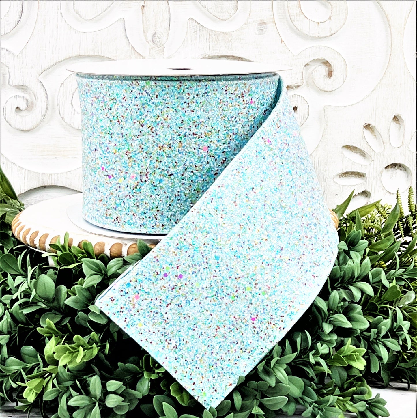 Blue Glitter Ribbon, Blue Christmas Ribbon, Glitter Christmas Ribbon, Blue Holiday Ribbon, Light Blue Glitter Ribbon, Winter Glitter Ribbon