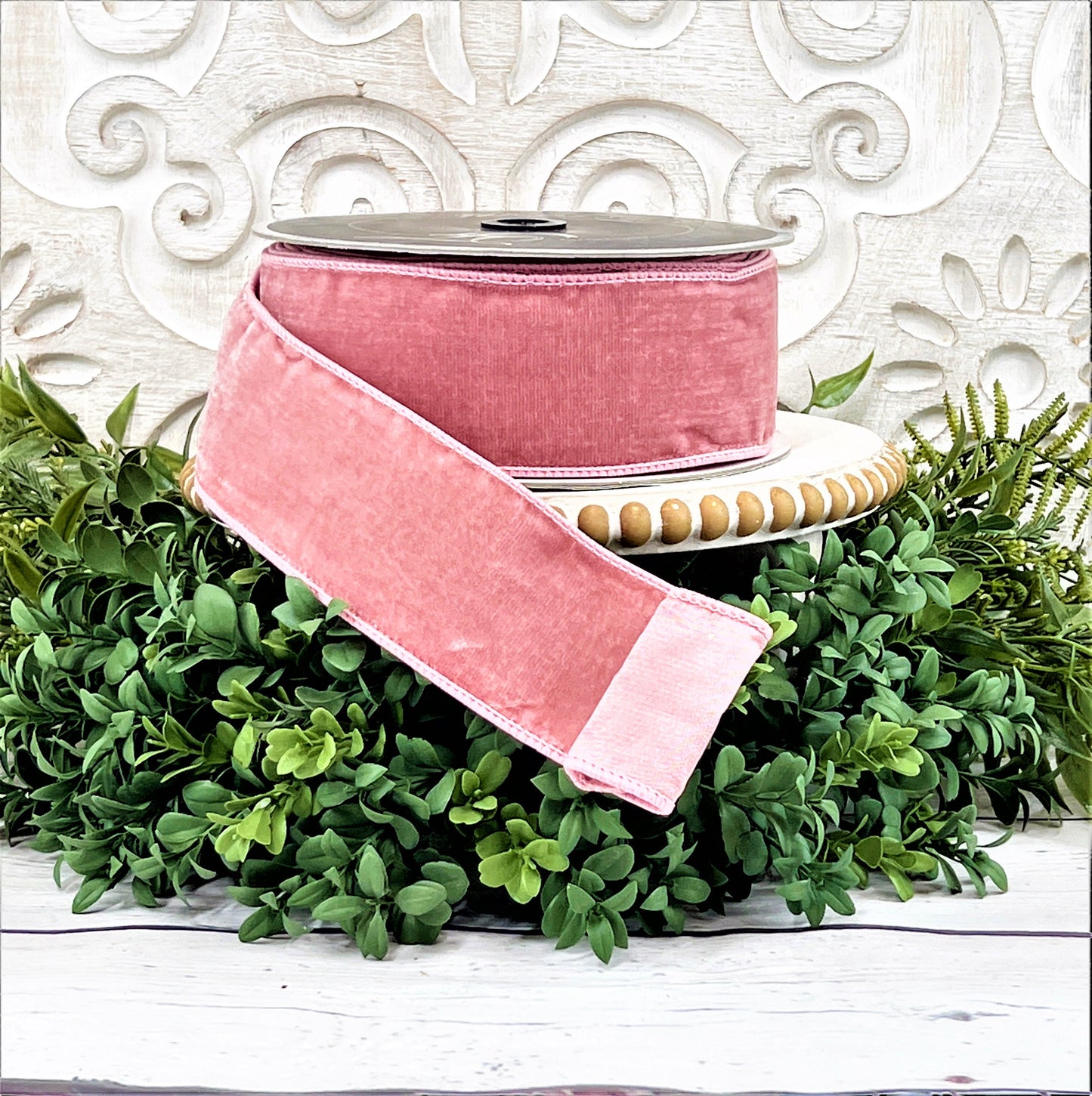 Farrisilk Pink Velvet Ribbon, Rose Pink Velvet Ribbon, Wired Velvet Ribbon, Pink Floral Ribbon,  Wreath Making Supply, Pink Wedding