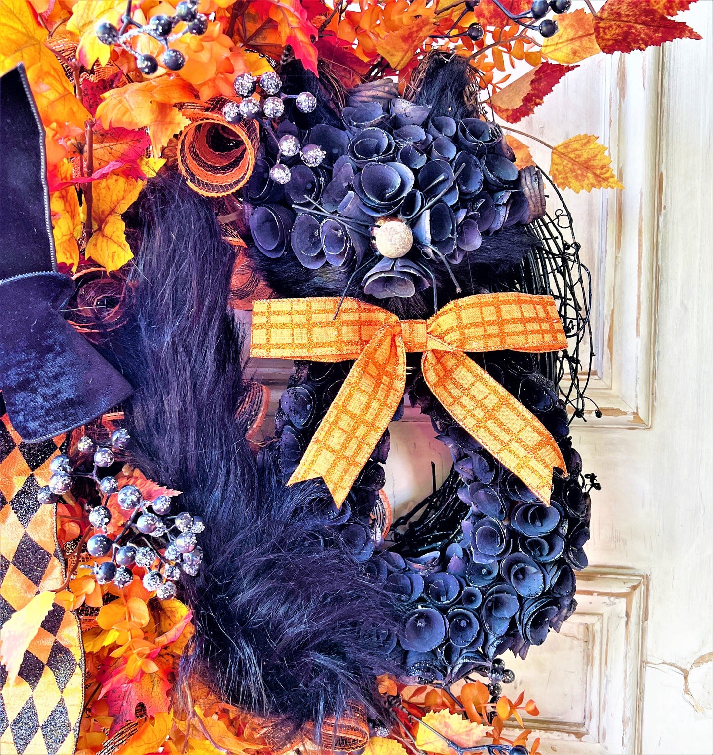 Cat Wreath for Front Door, Fall Cat Wreath, Hallowen Cat Wreath, Autmn Wreath, Black Cat Wreath, Black Cat Decor, Halloween Decor