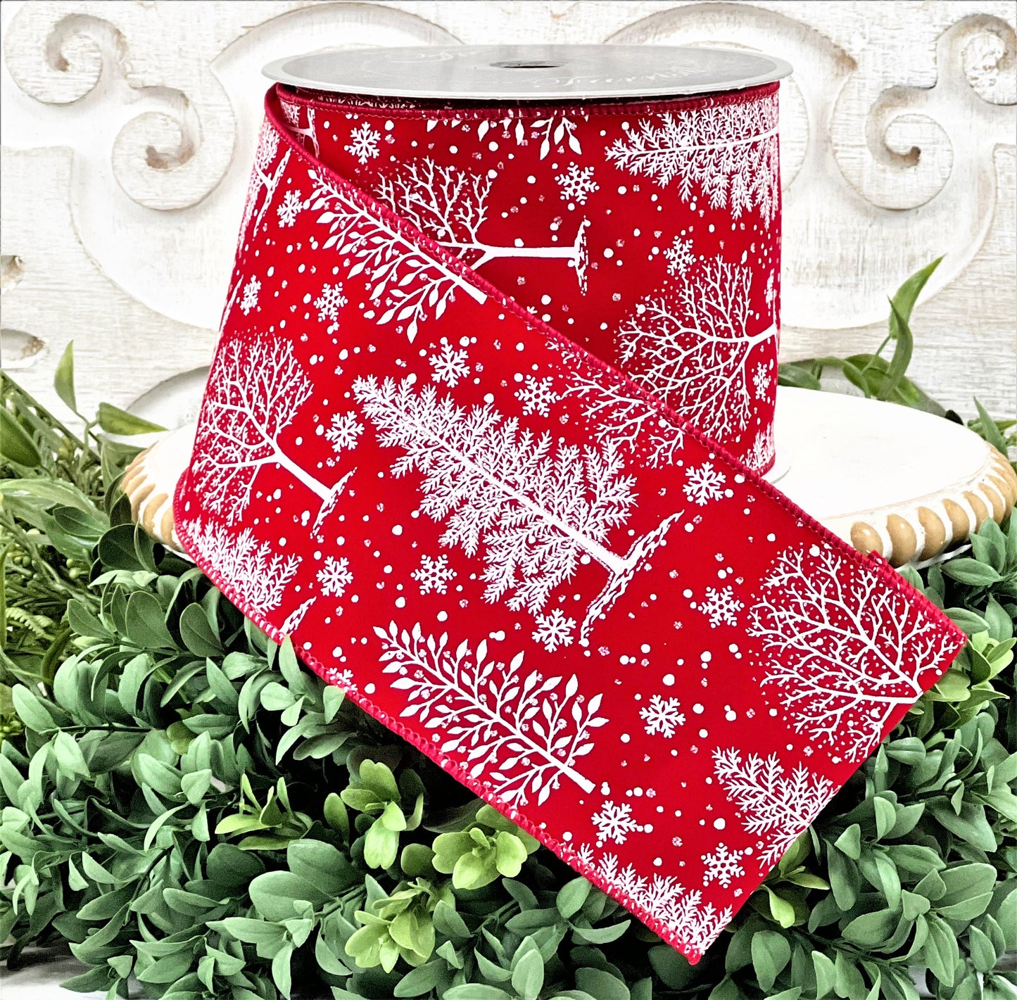 Red and White Christmas Ribbon, Christmas Tree Ribbon, Glittered Velvet Ribbon, Red Velvet Ribbon, Red and White Velvet Ribbon,