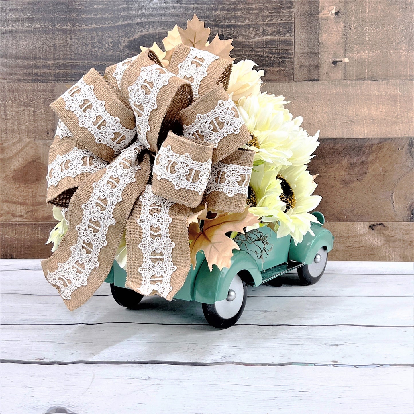 Fall Rustic Truck Centerpiece, Teal Truck Centerpiece, Vintage Truck with Sunflowers, Thanksgiving Decor, Fall Boho Decor