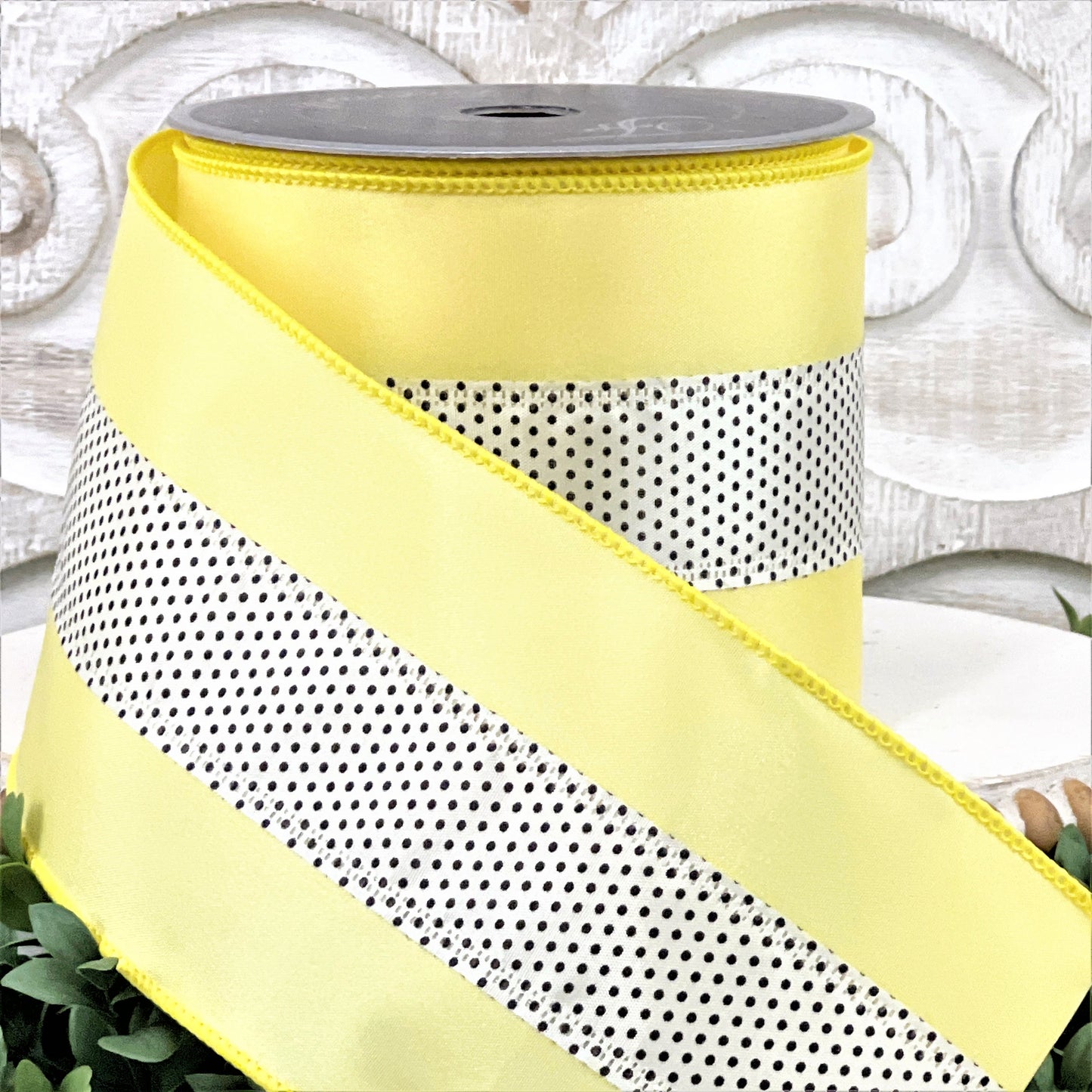 Farrisilk Yellow Polka Dot Ribbon, Black and Yellow Polka Dot Ribbon, Polka Dot Trim Ribbon, Black and White Dot Ribbon, Farrisilk Ribbon