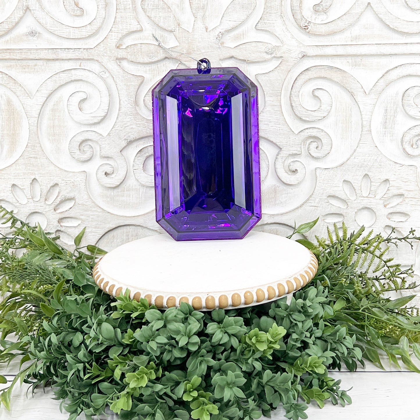 8”Christmas ornament, large jewel ornament, Farrisilk jewel, wreath supplies, purple ornament, purple jewel ornament, Purple Jewel