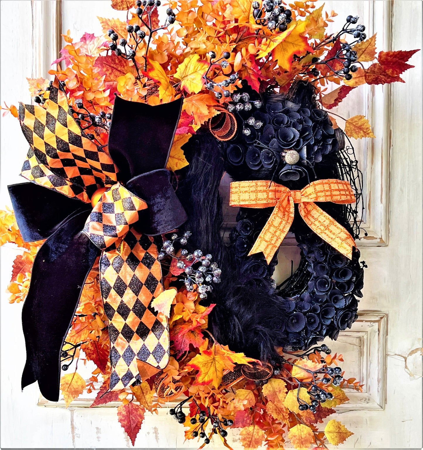Cat Wreath for Front Door, Fall Cat Wreath, Hallowen Cat Wreath, Autmn Wreath, Black Cat Wreath, Black Cat Decor, Halloween Decor