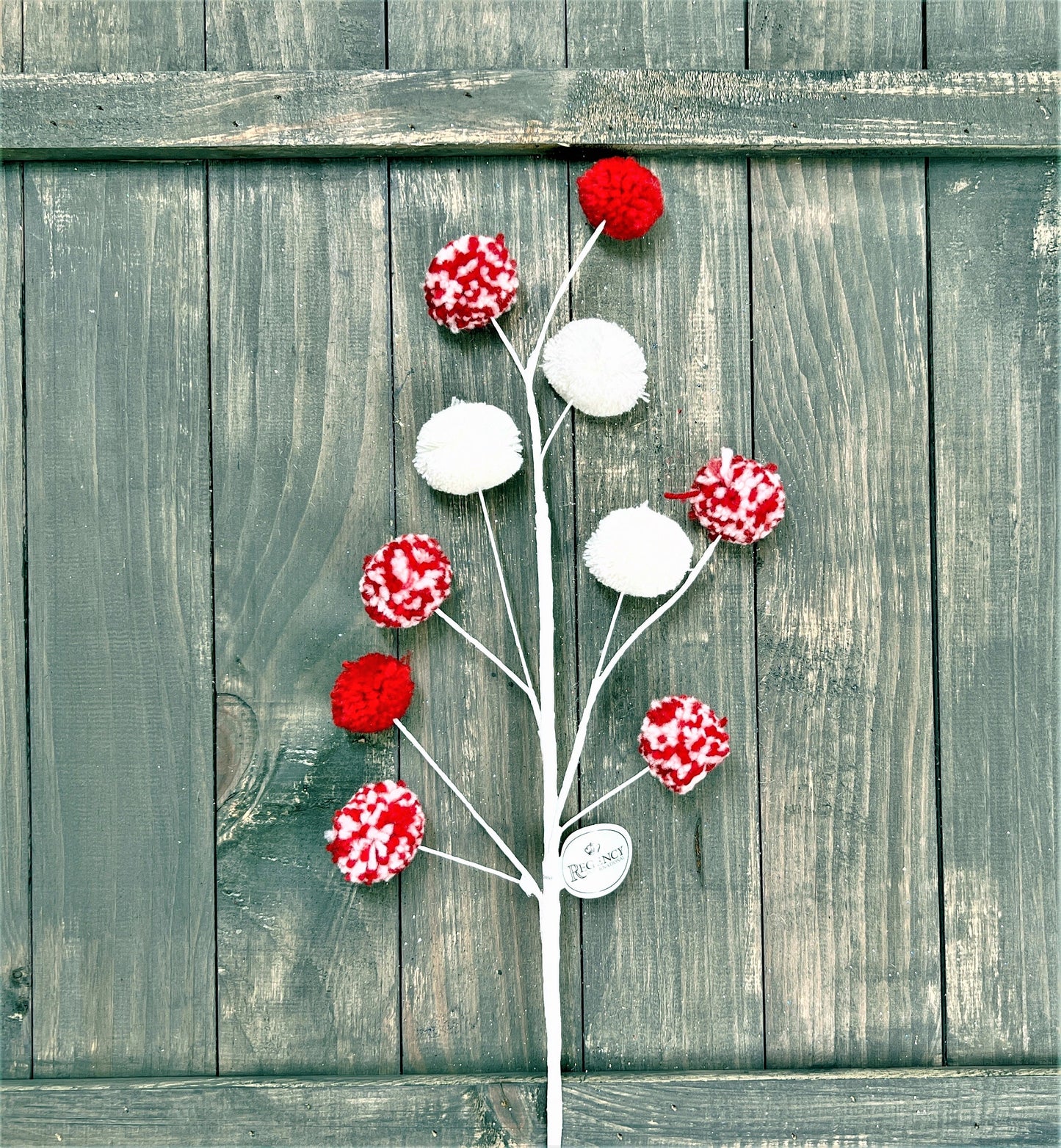 Peppermint Pompom Ball Spray, 23" Peppermint Spray, Red and White Christmas Spray, Holiday Floral Spray, Red And White Pompom Spray