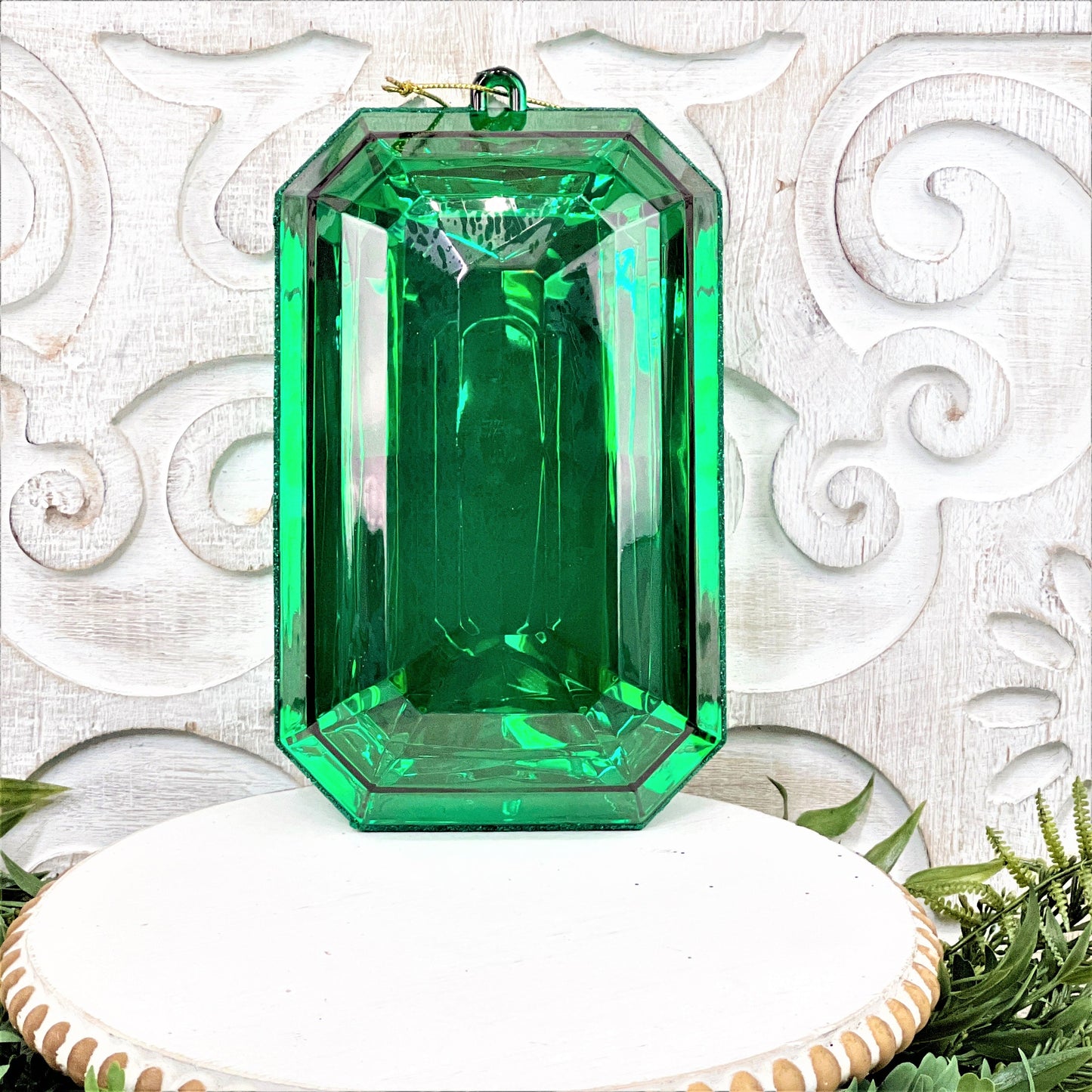8”Christmas ornament, large jewel ornament, wreath supplies, emerald green ornament, green jewel ornament, Farrisilk jewel. shatterproof
