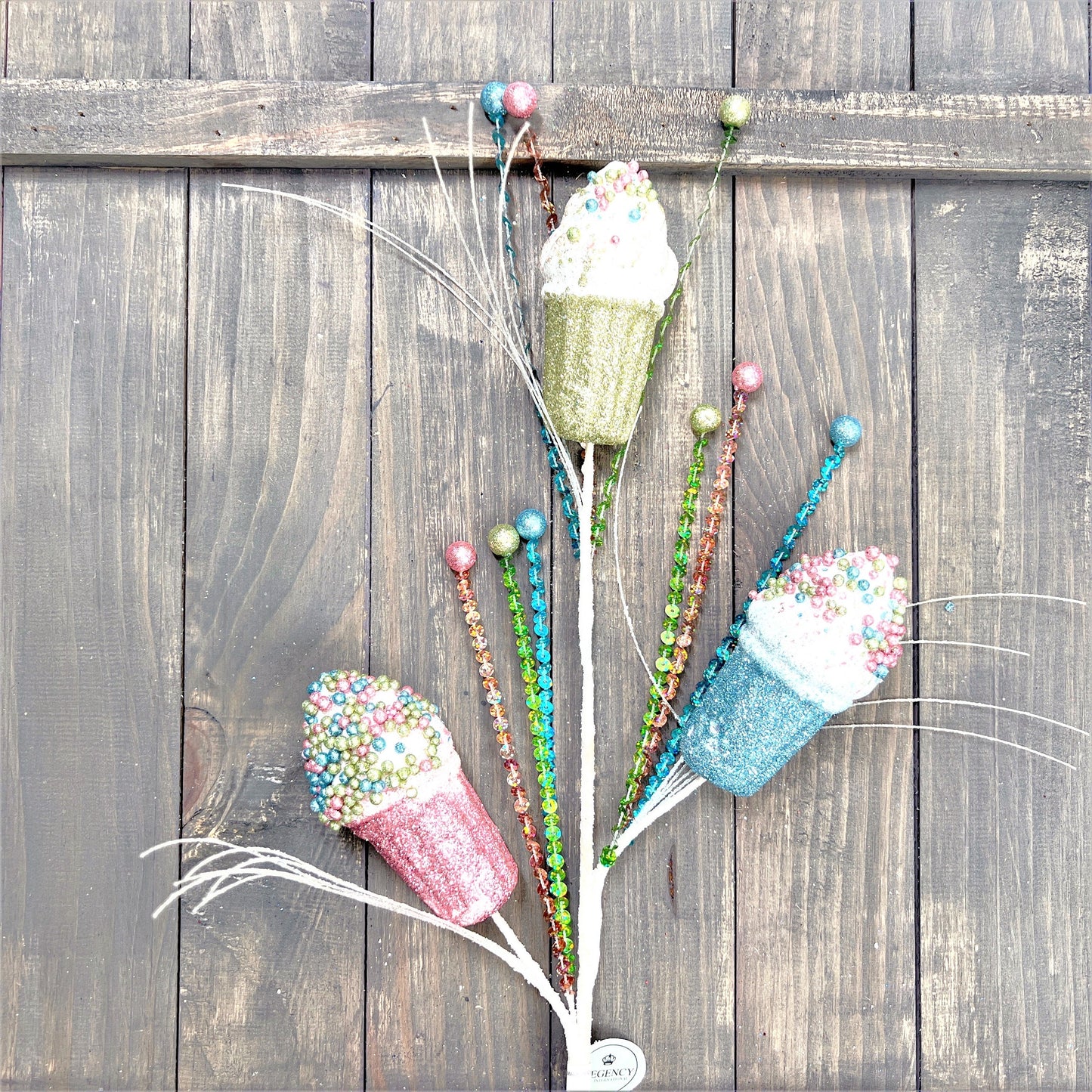 Ice Cream Cone Spray, Sweet Treats Spray, Sequined Treat Spray, Christmas Floral Spray, Party Decoration, Wreath Attachment, Pastel Treats