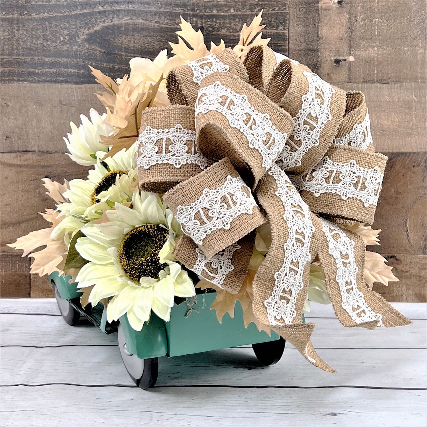 Fall Rustic Truck Centerpiece, Teal Truck Centerpiece, Vintage Truck with Sunflowers, Thanksgiving Decor, Fall Boho Decor