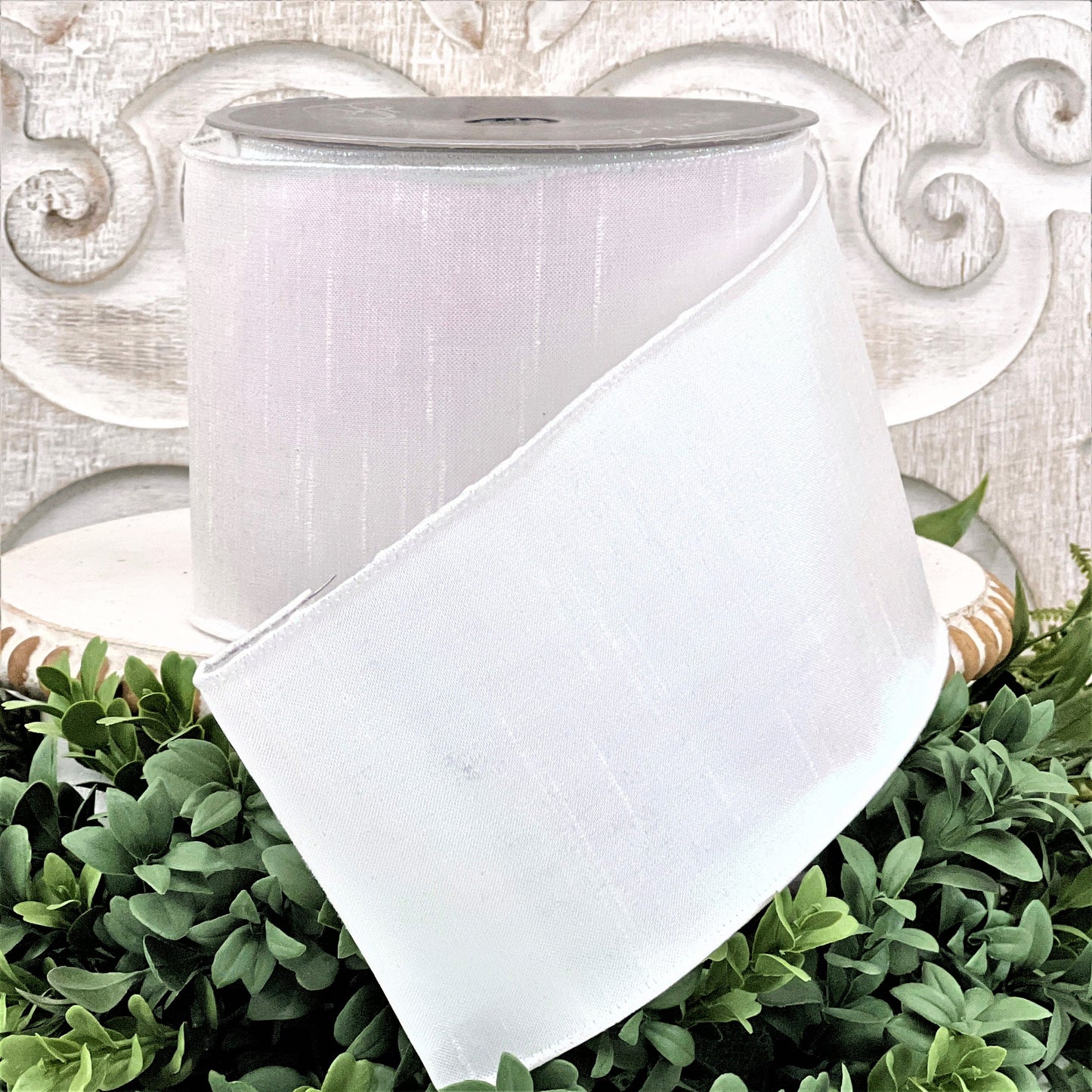 White Ribbon, Iridescent White Ribbon, 4 Inch White Ribbon, Wired Floral Ribbon, Christmas Ribbon Wedding Decor, Wreath Making Supply