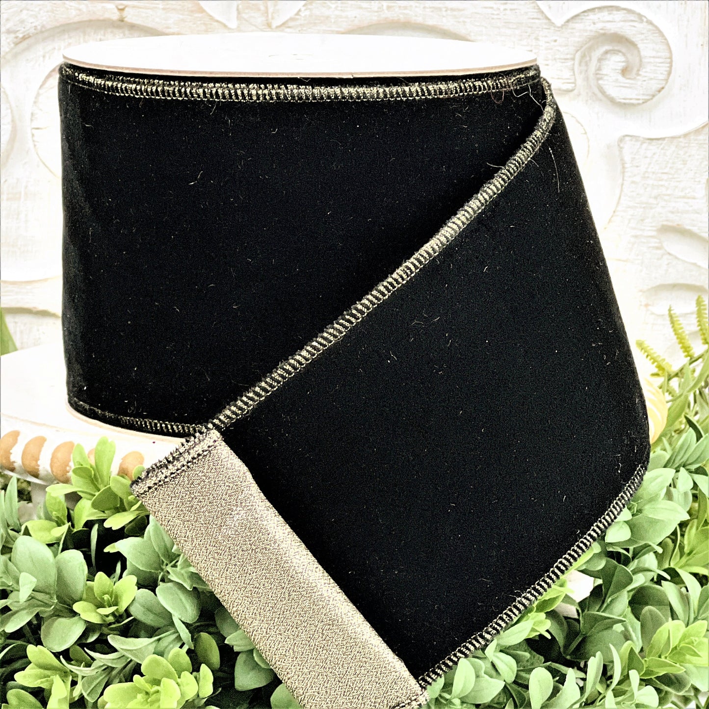 Black Velvet Ribbon, Black and Gold Ribbon, 2 Sided Velvet Ribbon, Regency Ribbon, 4 Inch Black Velvet Ribbon, Metallic Gold Back Ribbon