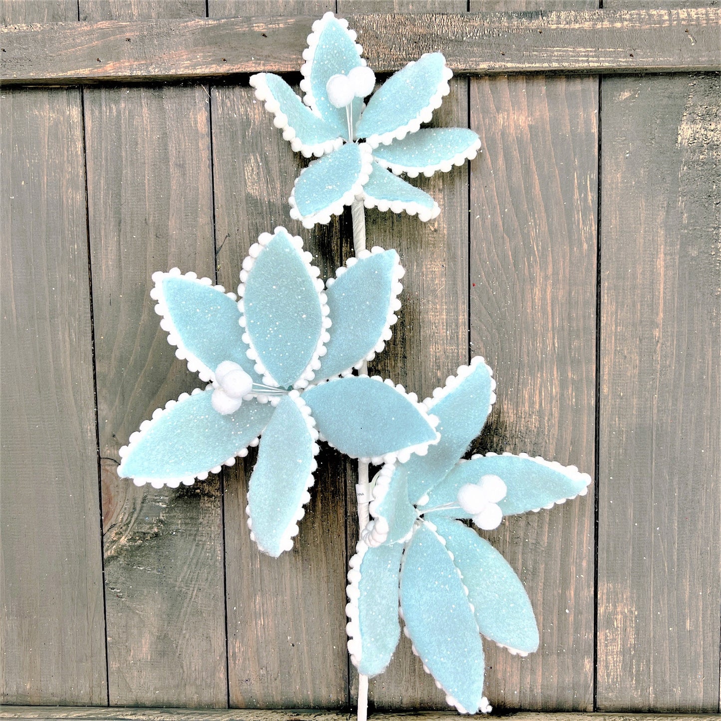 24" Frosted Poinsettia Stem, Candy Poinsettia Stem, Blue Poinsettia, Christmas Floral,Blue Wedding Decor, Triple Poinsettia Stem
