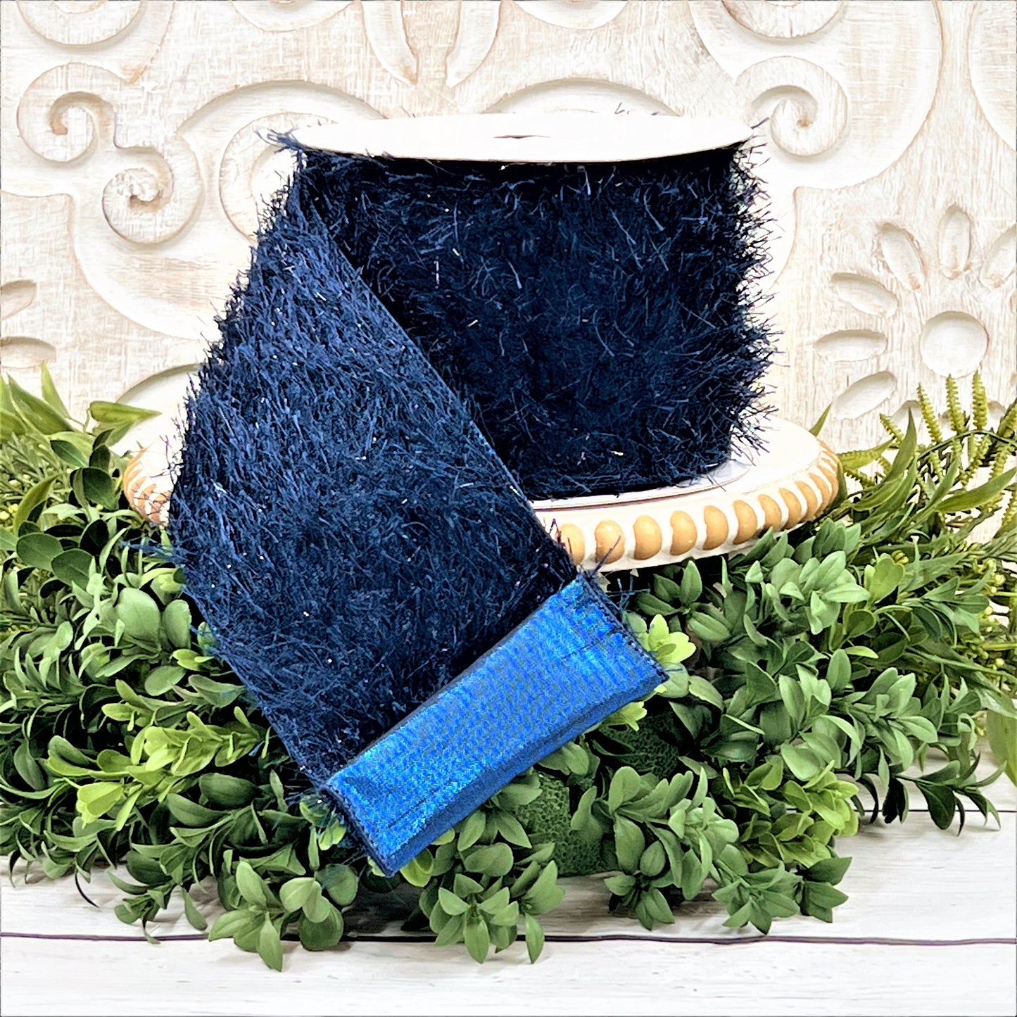 Blue Mohair Ribbon, Navy Shimmer Mohair Ribbon, 4 Inch Wired Blue Ribbon, Blue Christmas Ribbon, Patriotic Ribbon, Blue Glitter Ribbon
