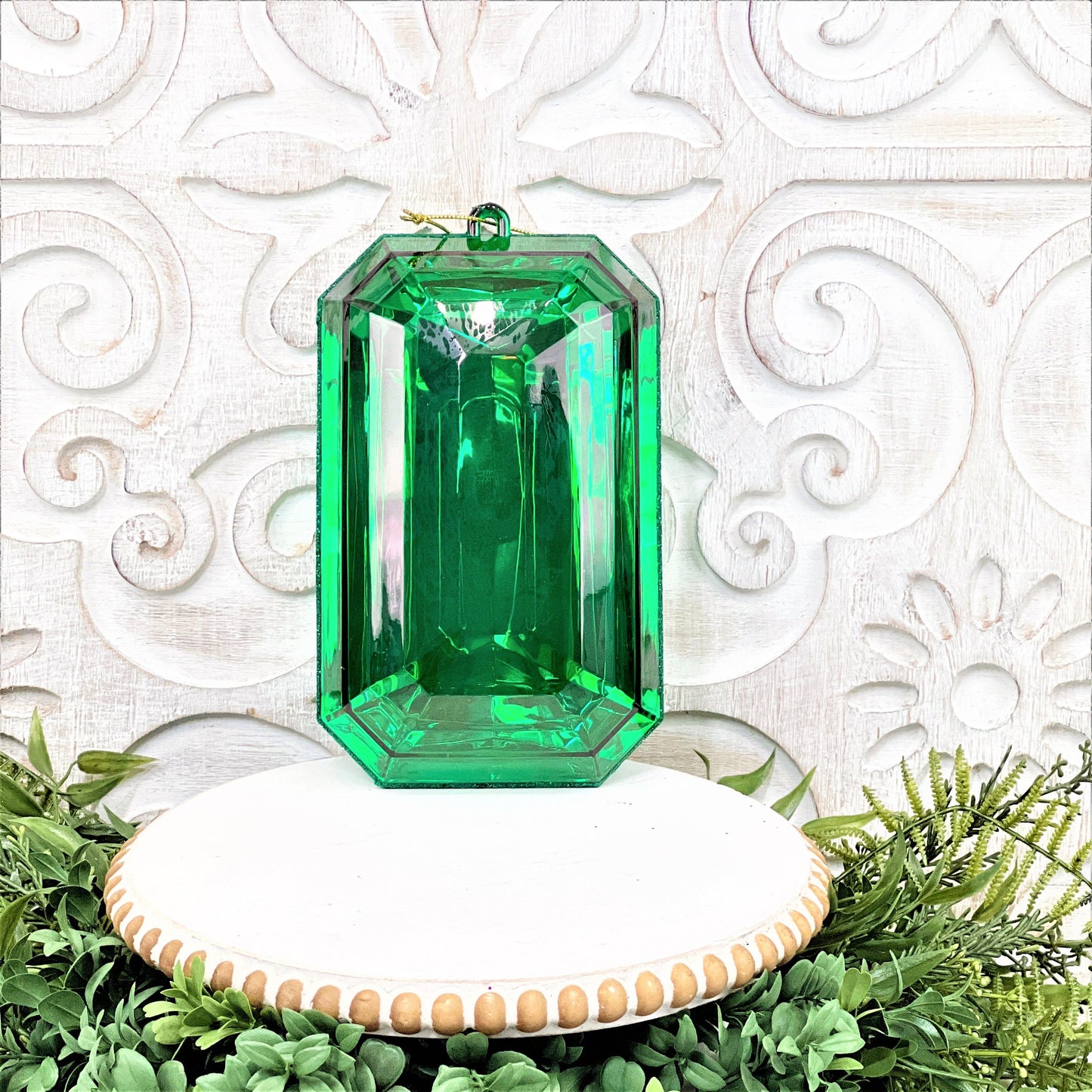 8”Christmas ornament, large jewel ornament, wreath supplies, emerald green ornament, green jewel ornament, Farrisilk jewel. shatterproof