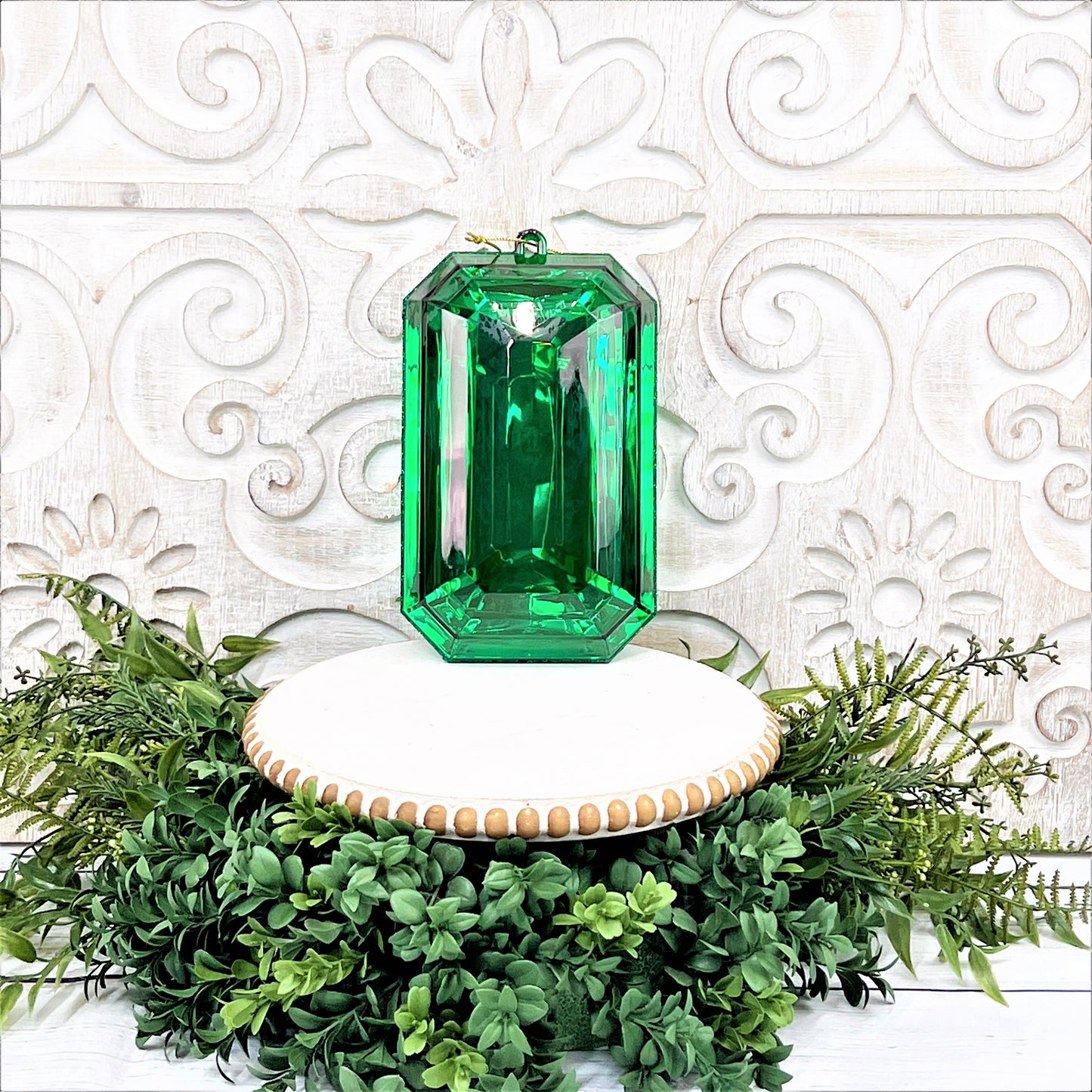 8”Christmas ornament, large jewel ornament, wreath supplies, emerald green ornament, green jewel ornament, Farrisilk jewel. shatterproof