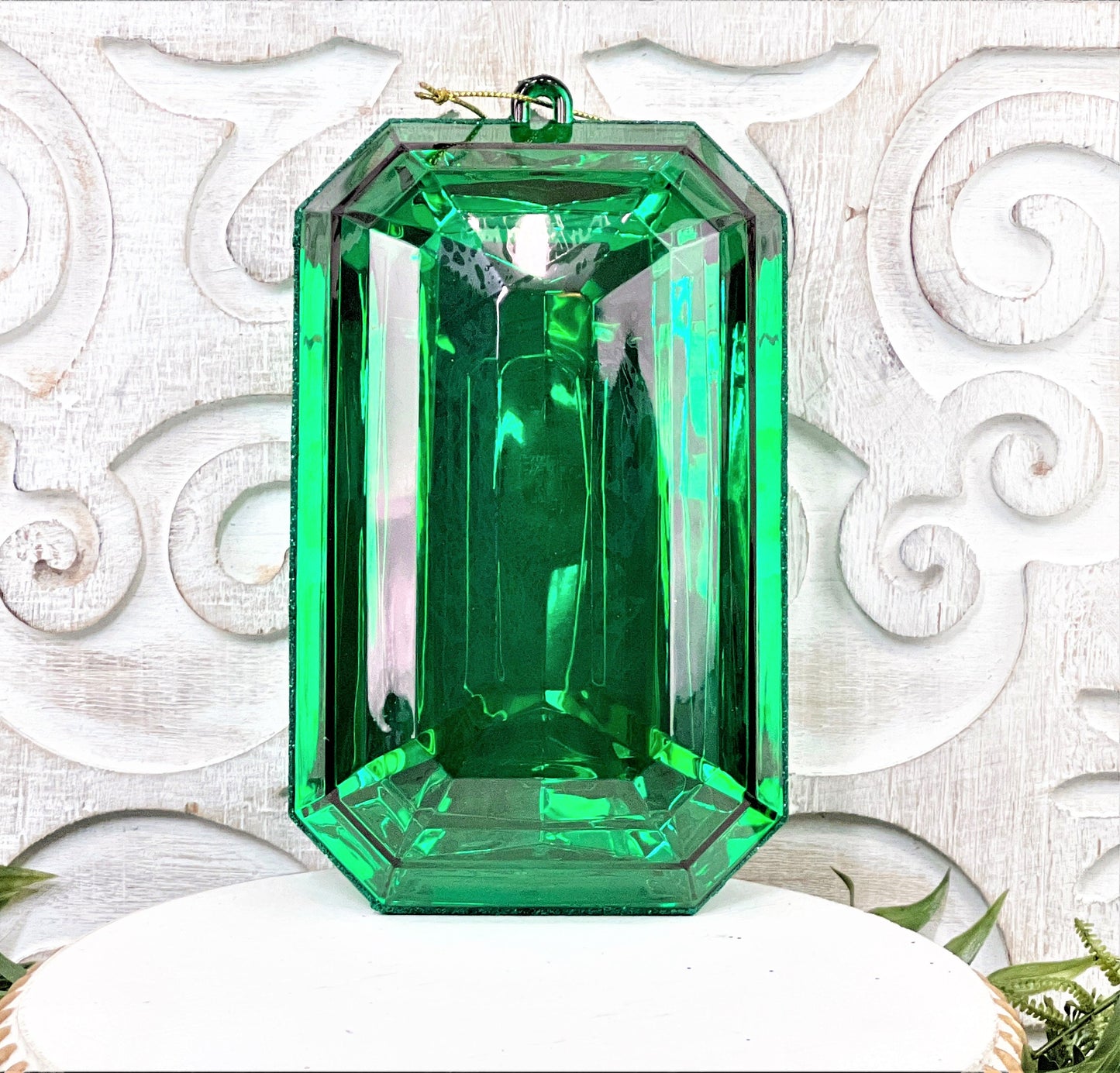 8”Christmas ornament, large jewel ornament, wreath supplies, emerald green ornament, green jewel ornament, Farrisilk jewel. shatterproof