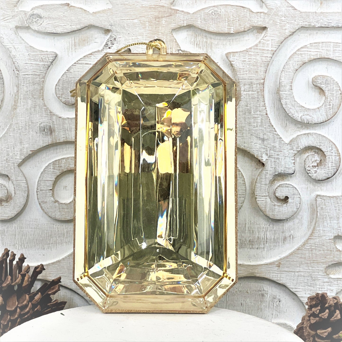 8”Christmas ornament, large jewel ornament, Farrisilk jewel, wreath supplies, large gold ornament, xmas tree ornament, plastic ornament