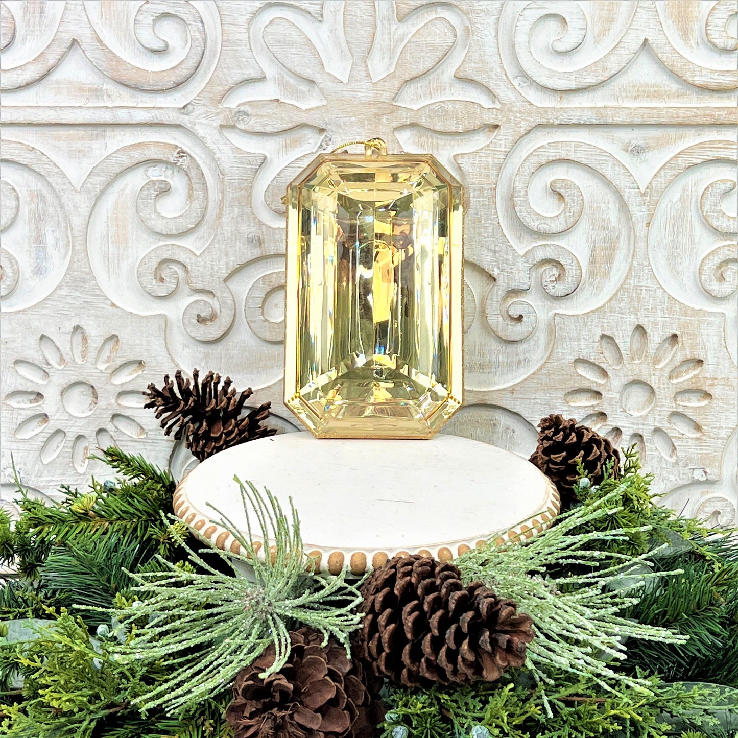 8”Christmas ornament, large jewel ornament, Farrisilk jewel, wreath supplies, large gold ornament, xmas tree ornament, plastic ornament
