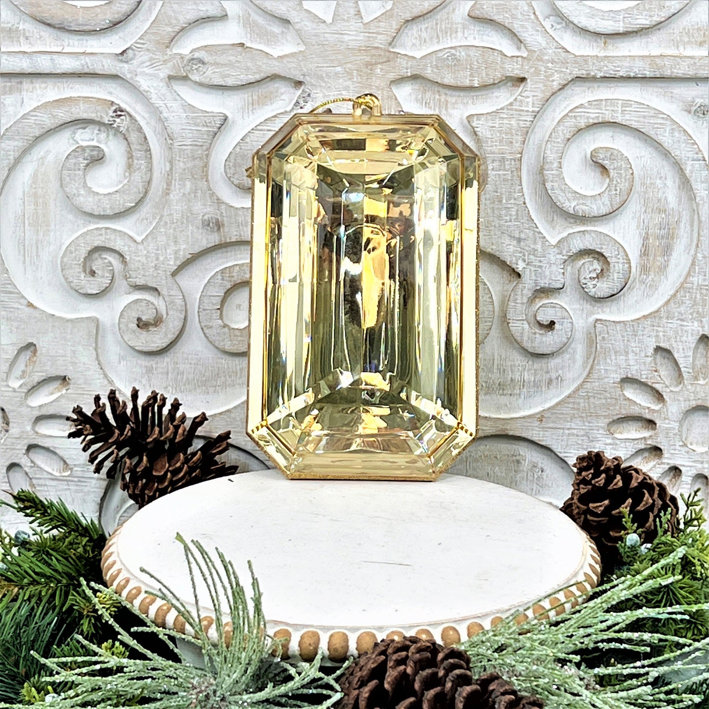 8”Christmas ornament, large jewel ornament, Farrisilk jewel, wreath supplies, large gold ornament, xmas tree ornament, plastic ornament