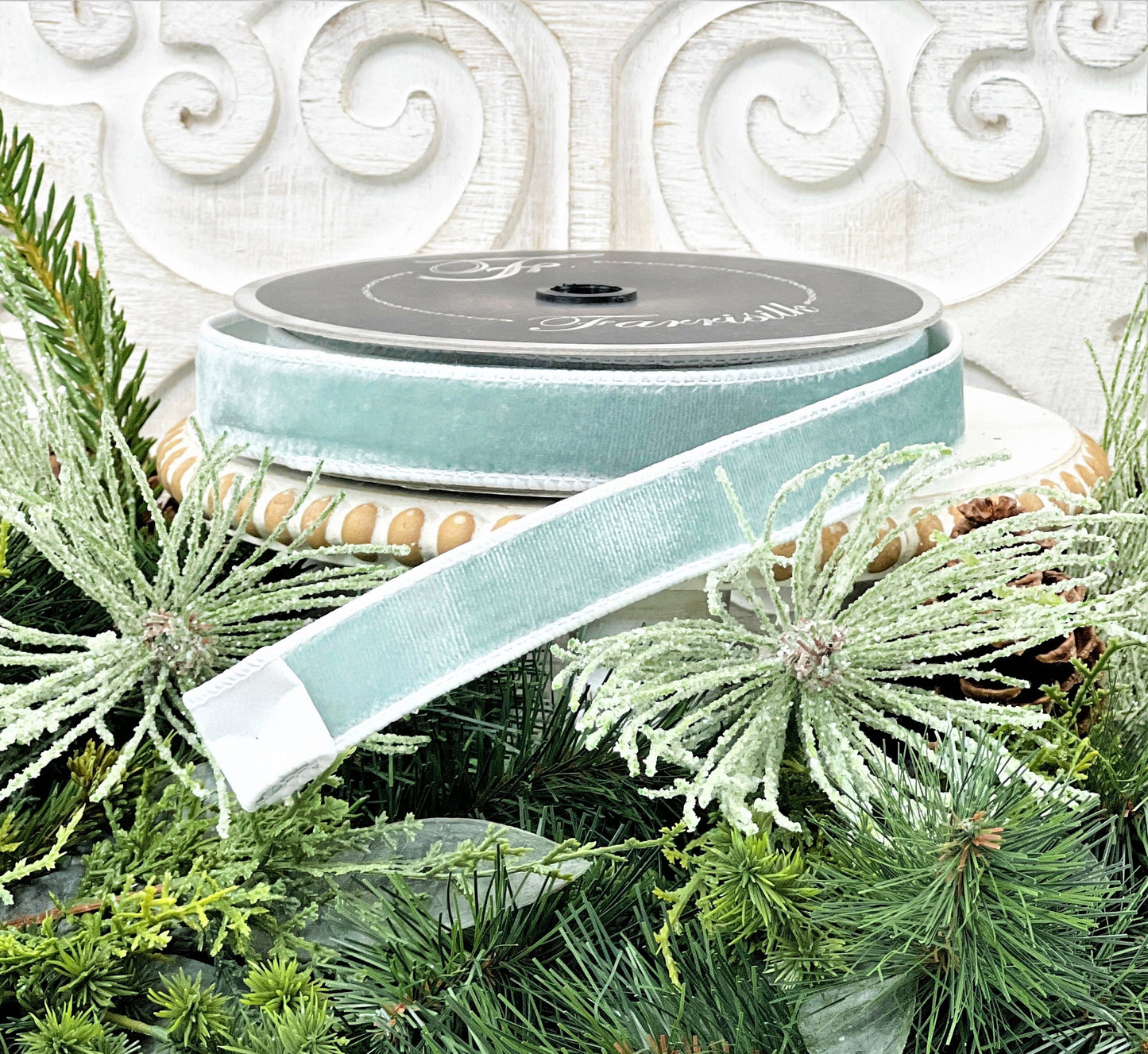 Light Blue Velvet Ribbon, Blue Velvet Ribbon, 2 Sided Velvet Ribbon, Blue and White Ribbon, 1 Inch Velvet Ribbon, Farrisilk 2 Tone Velvet