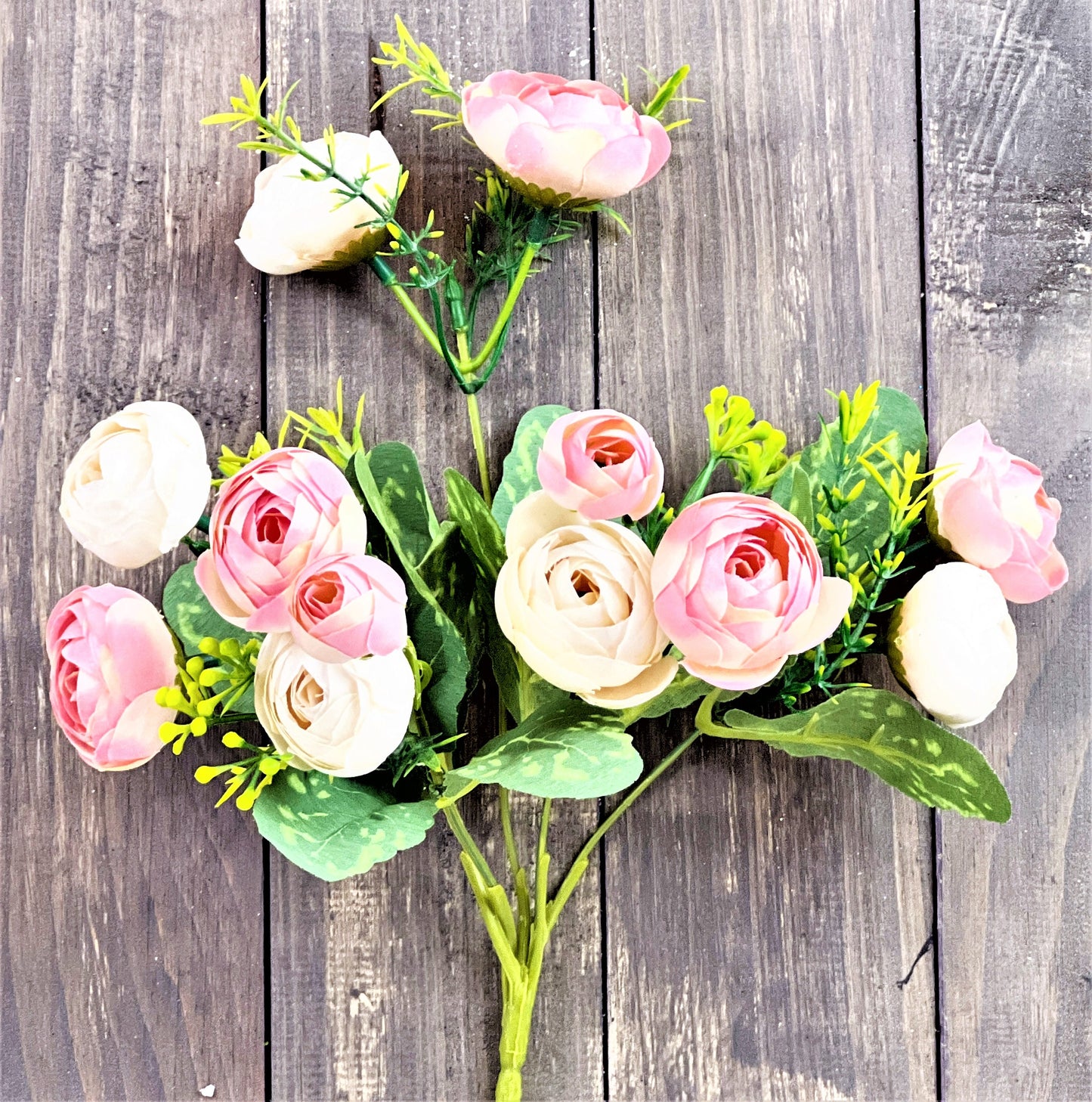 Vintage Ranunculus Bush, Pink Ranunculus Bush, Pink Floral Spray, Artificial Ranunculus Bush, 11" Ranunculus Spray, Wreath Making Supply