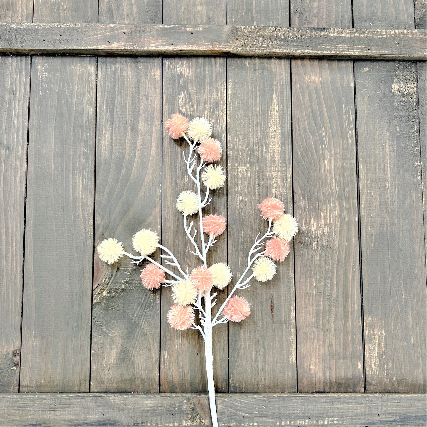 Spring Pompom Spray, 18" Pompom Spray, Spring Wreath Spray, Pink and Cream Pompom Spray, Spring Floral Pick, Easter Decor