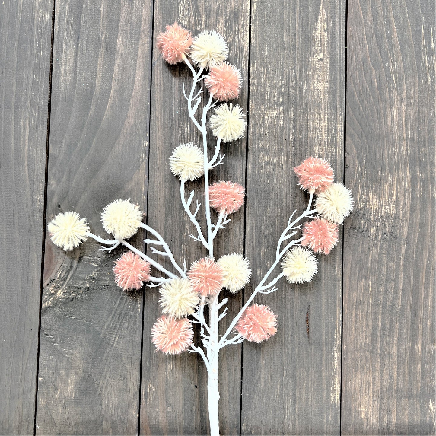 Spring Pompom Spray, 18" Pompom Spray, Spring Wreath Spray, Pink and Cream Pompom Spray, Spring Floral Pick, Easter Decor