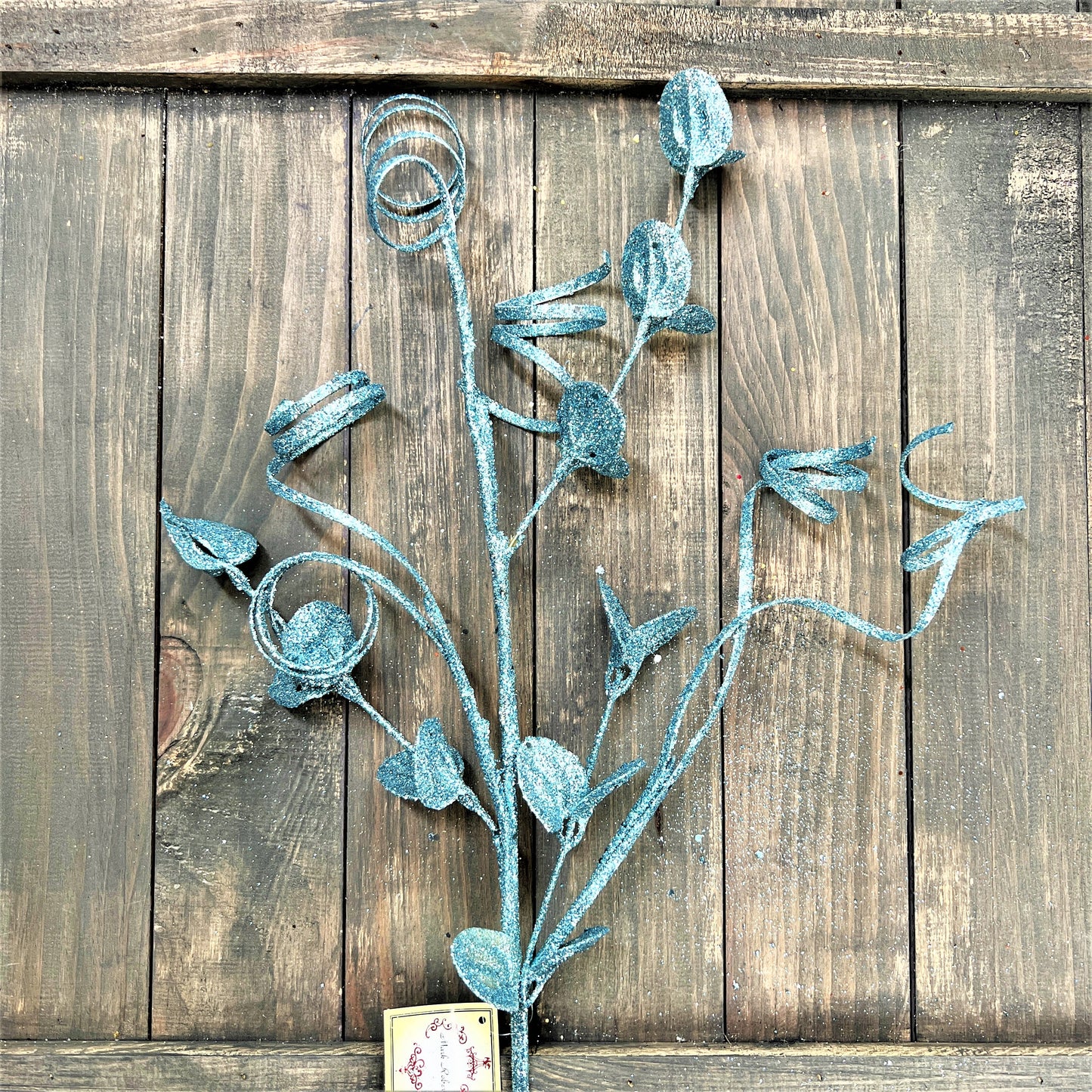 Blue Glittered Eucalyptus Spray, Mark Roberts Sparkling Leaf Spray, Eucalyptus Floral Spray, Wreath Making Supply, Spring Eucalyptus
