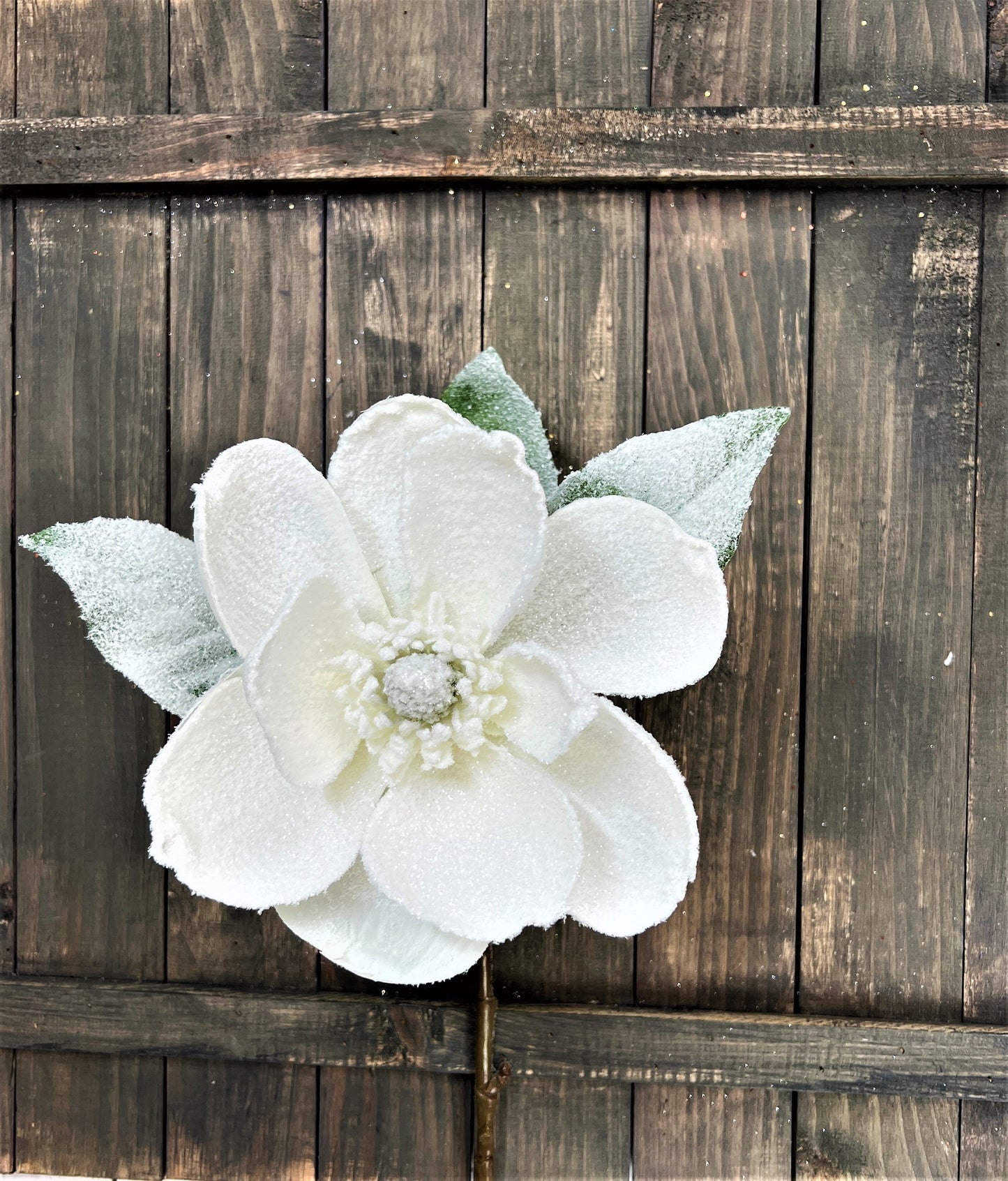 Frosted Magnolia Stem, 29" Frosted Magnolia, XL Magnolia Stem, Winter Magnolia Stem, Wedding Magnolia Stem, Frosted Floral Stem